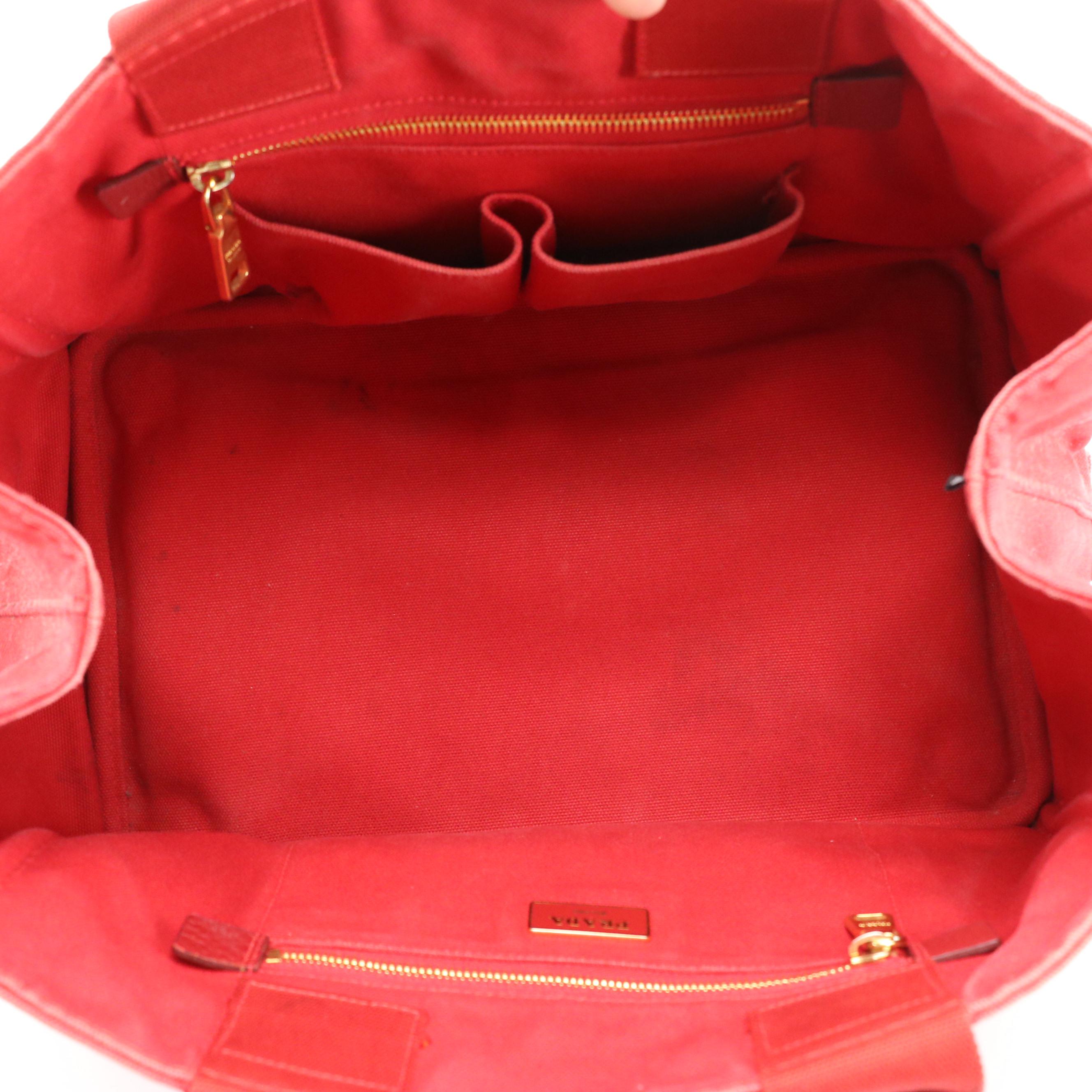 Prada Medium Logo Print Tote BN1877 in Rosso Canapa Canvas