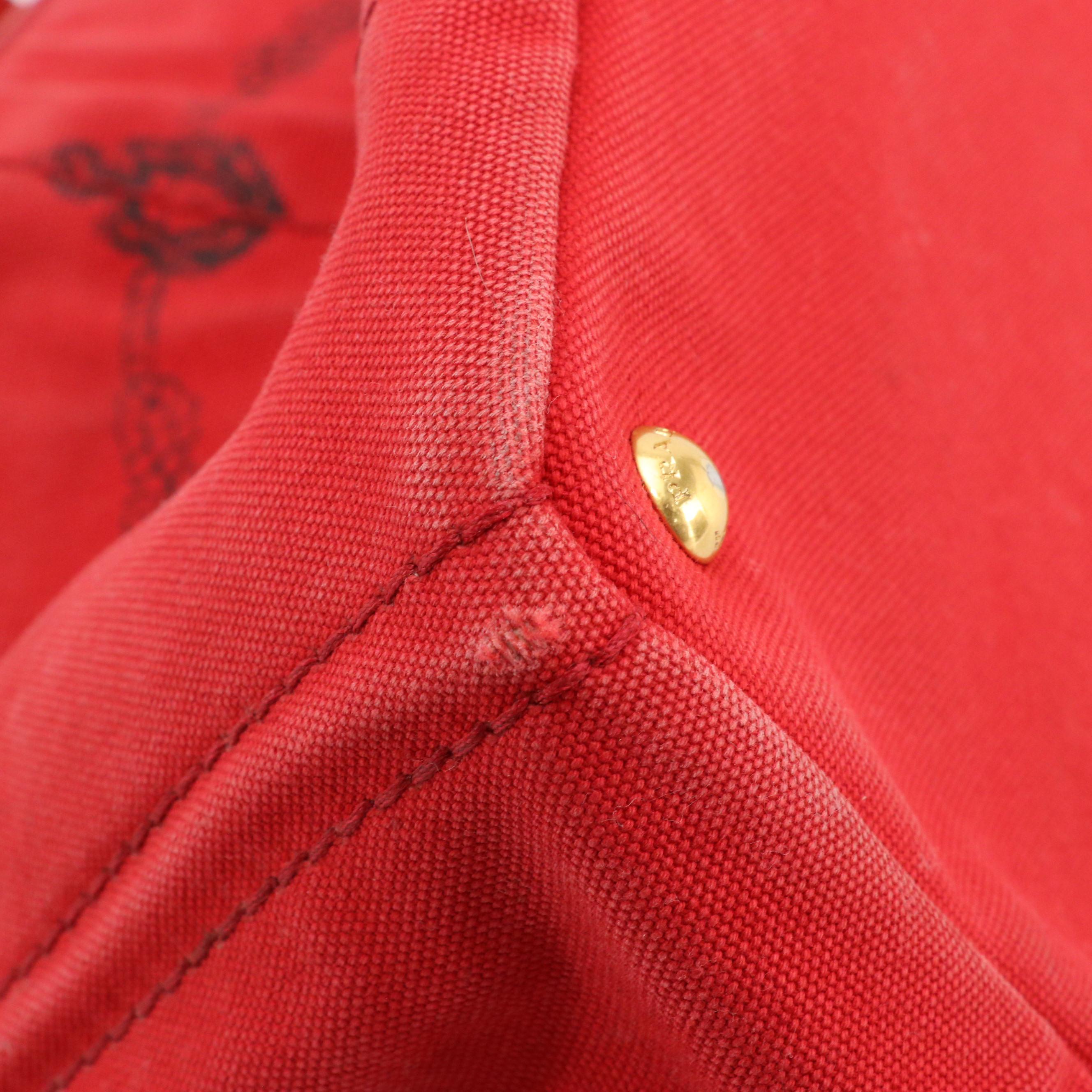 Prada Medium Logo Print Tote BN1877 in Rosso Canapa Canvas