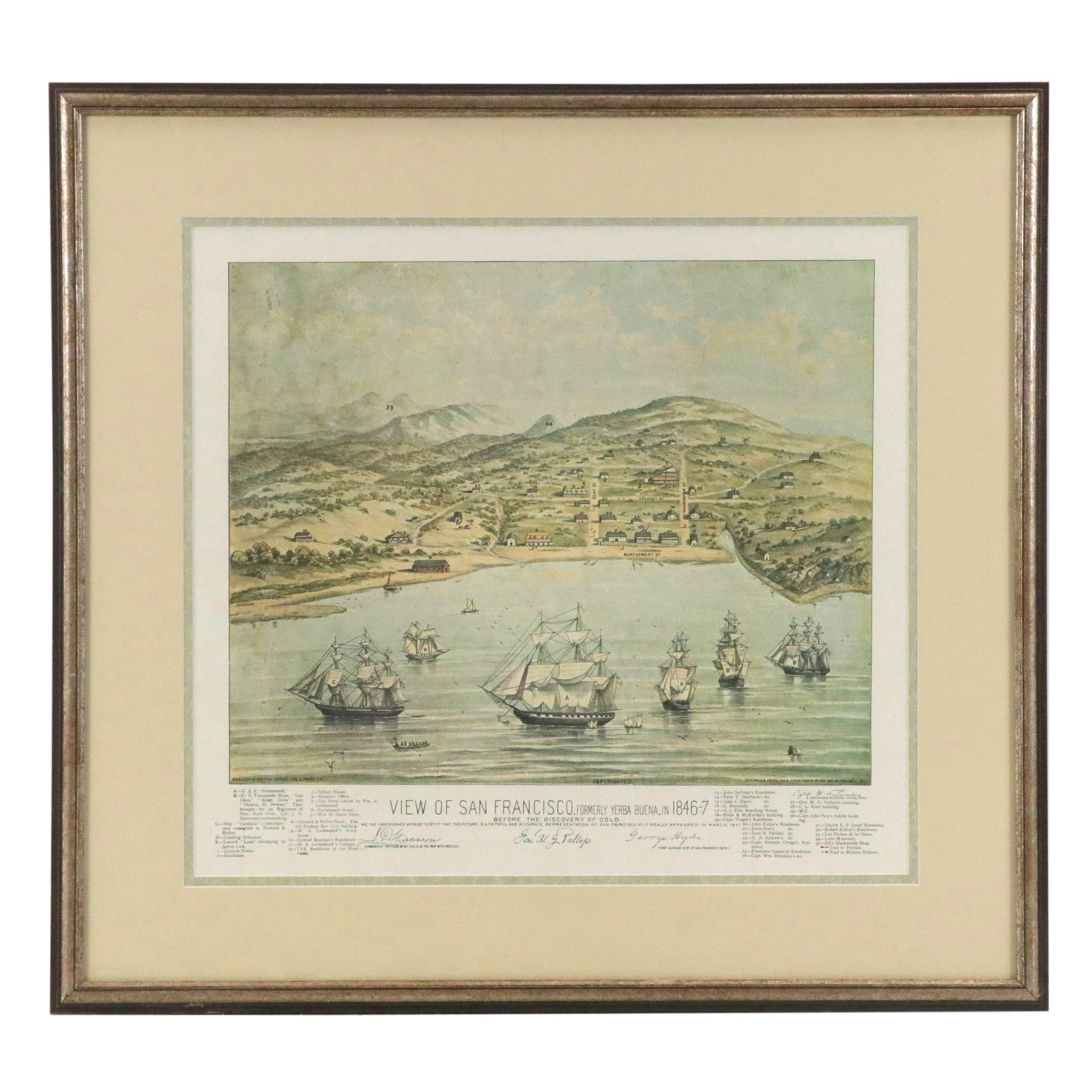 Offset Lithograph Reproduction of Town Map "View of San Francisco"
