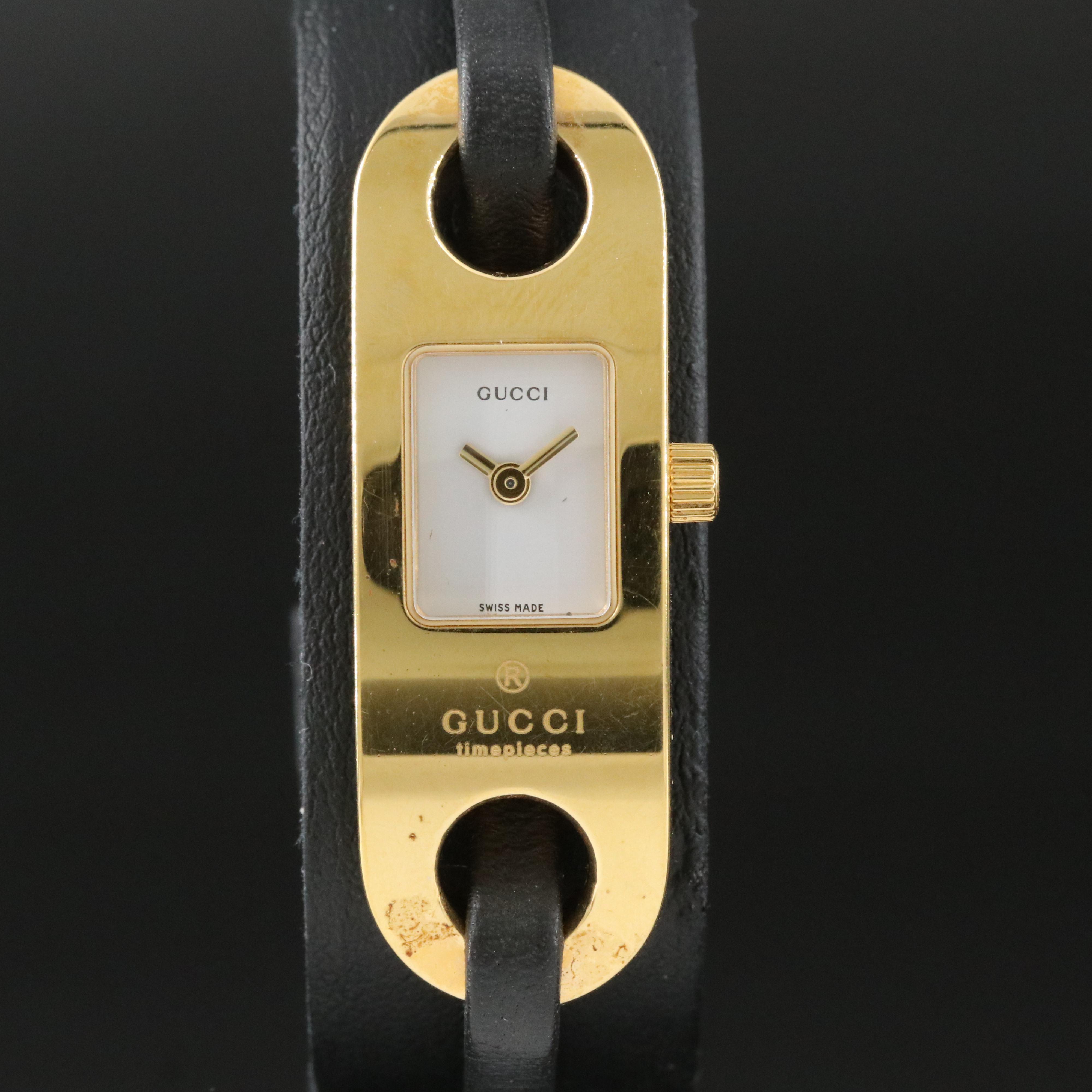 Gucci 6100L White Dial 14x42mm Gold-Plated Steel Quartz Watch