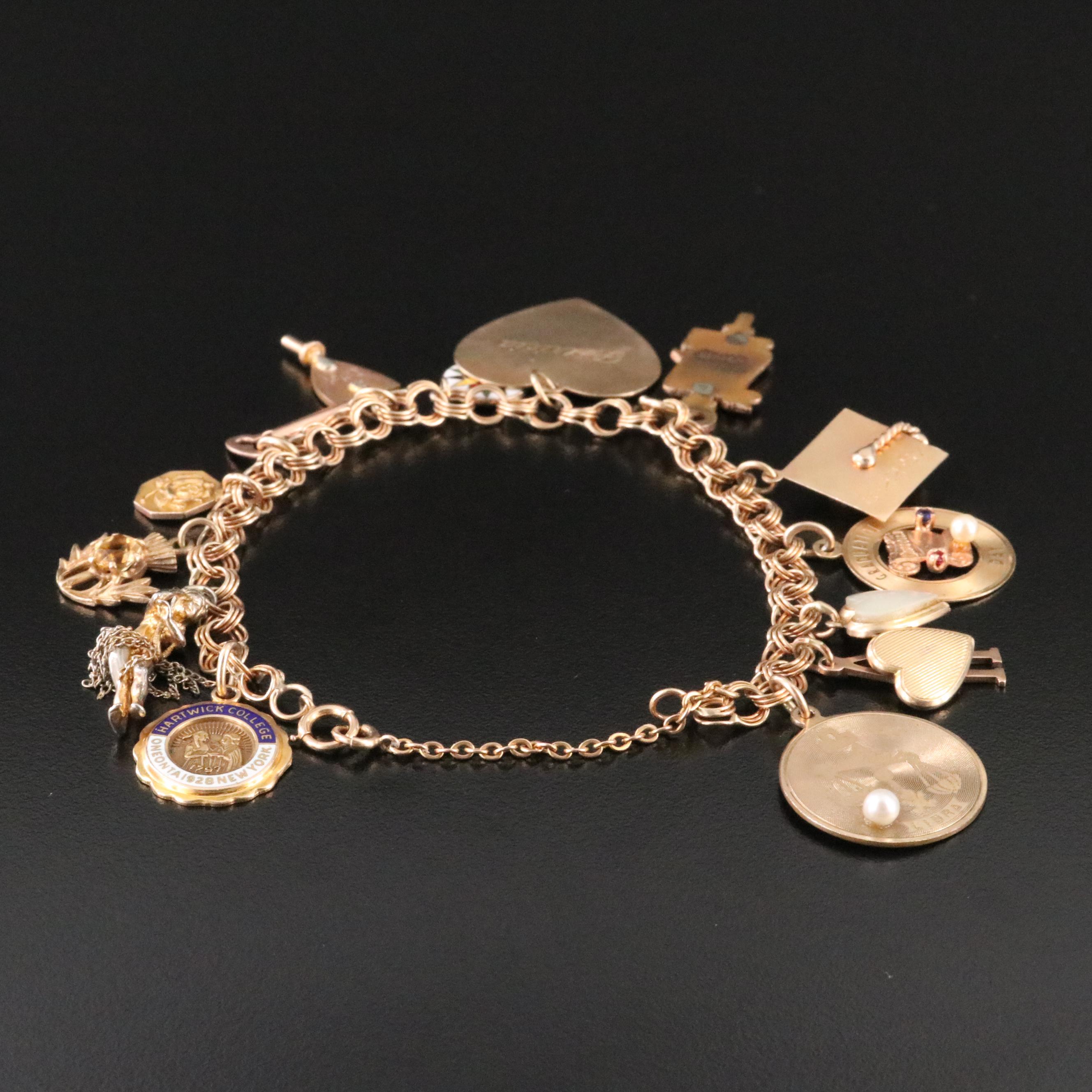 Vintage 14K Charm Bracelet Including 9K, 10K and Gold-Filled