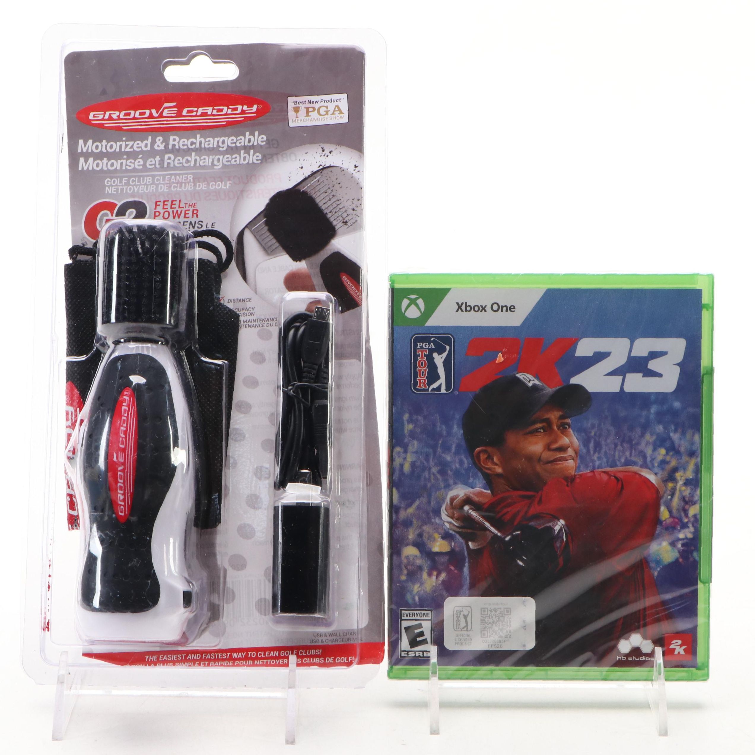 Groove Caddy Rechargeable Golf Club Cleaner with Xbox One 2K23 Video Game