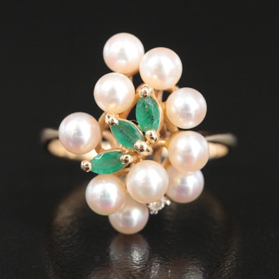 14K Pearl, Emerald and Diamond Ring 14K Pearl, Emerald and Diamond Ring