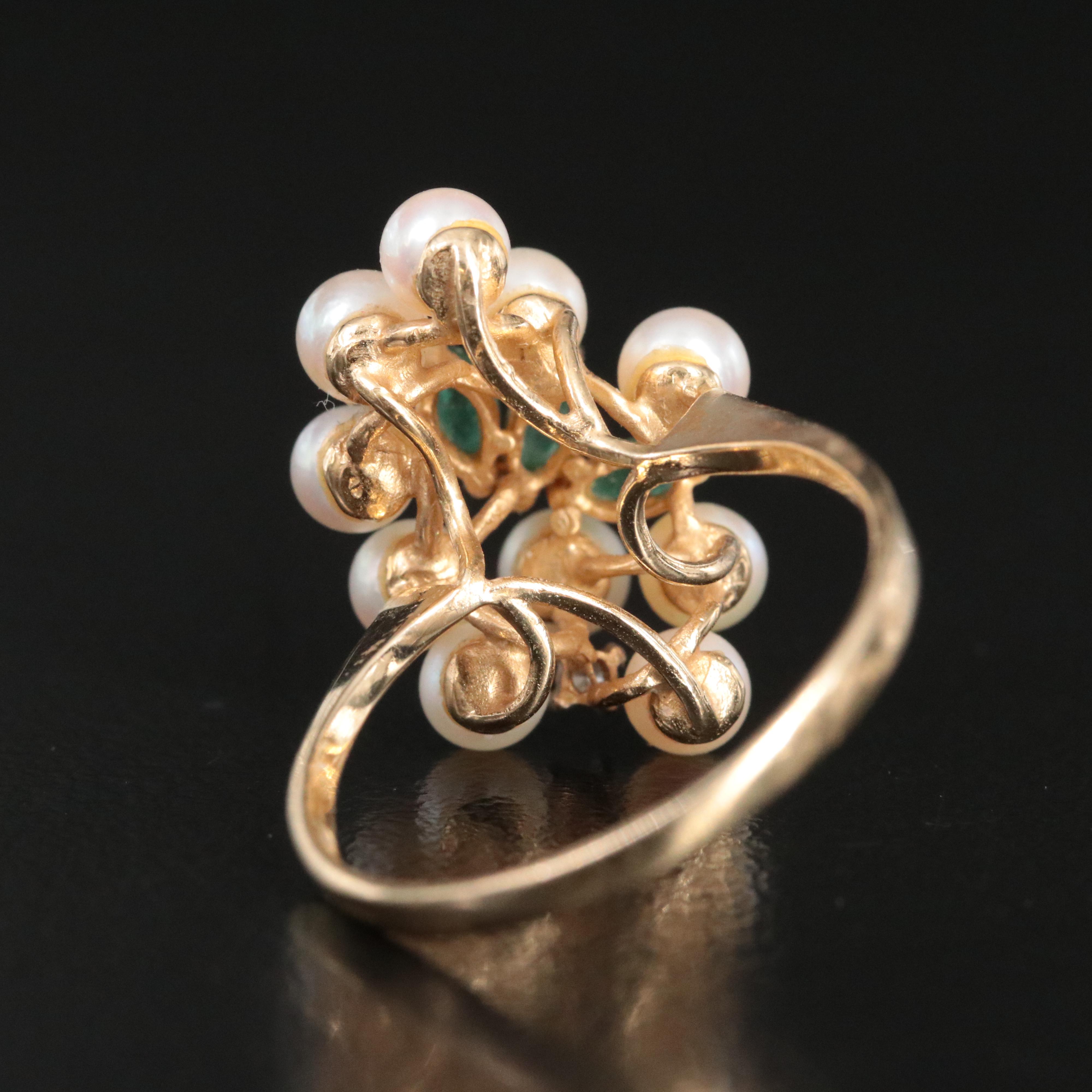 14K Pearl, Emerald and Diamond Ring