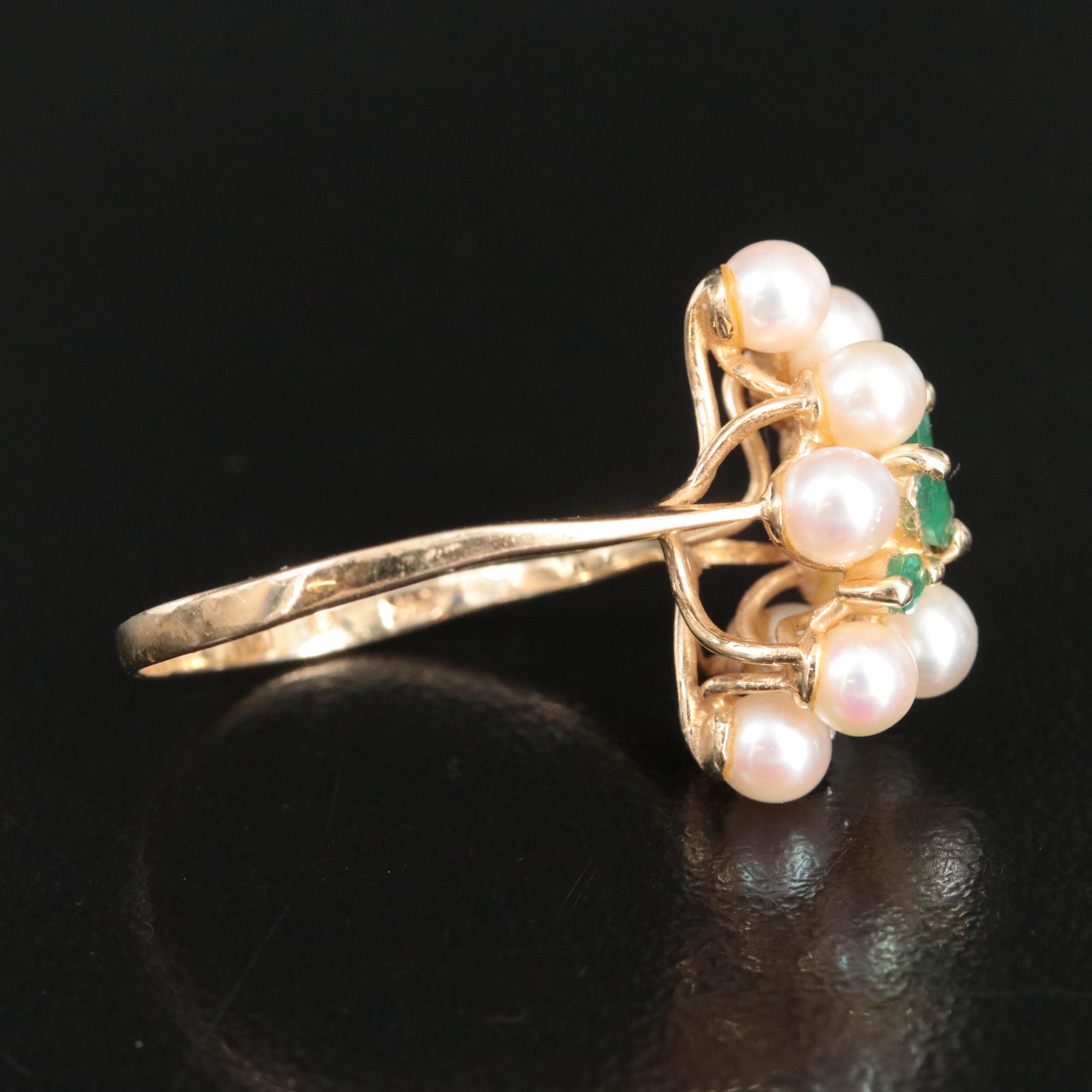 14K Pearl, Emerald and Diamond Ring
