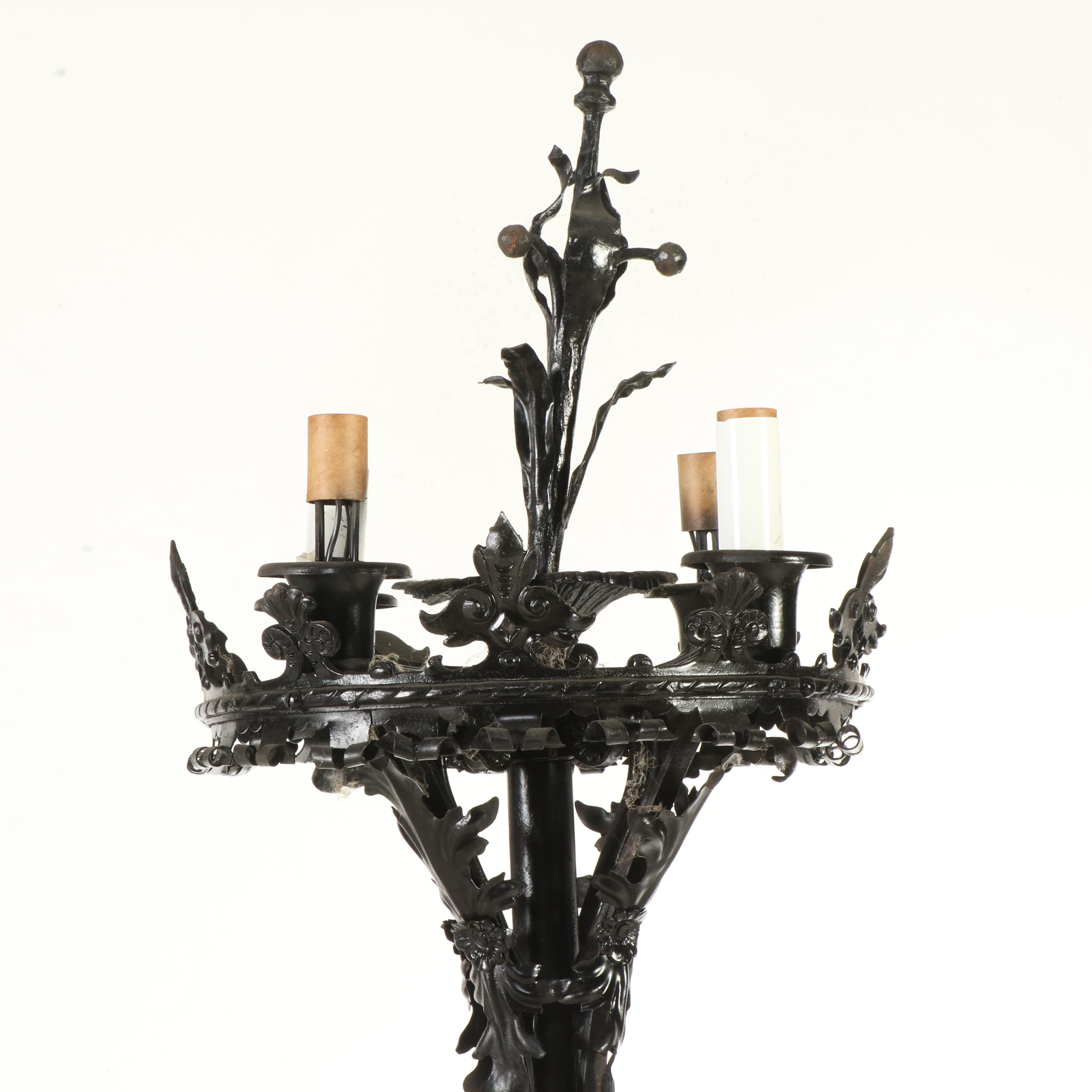 Renaissance Style Wrought Iron Torchère Lamps