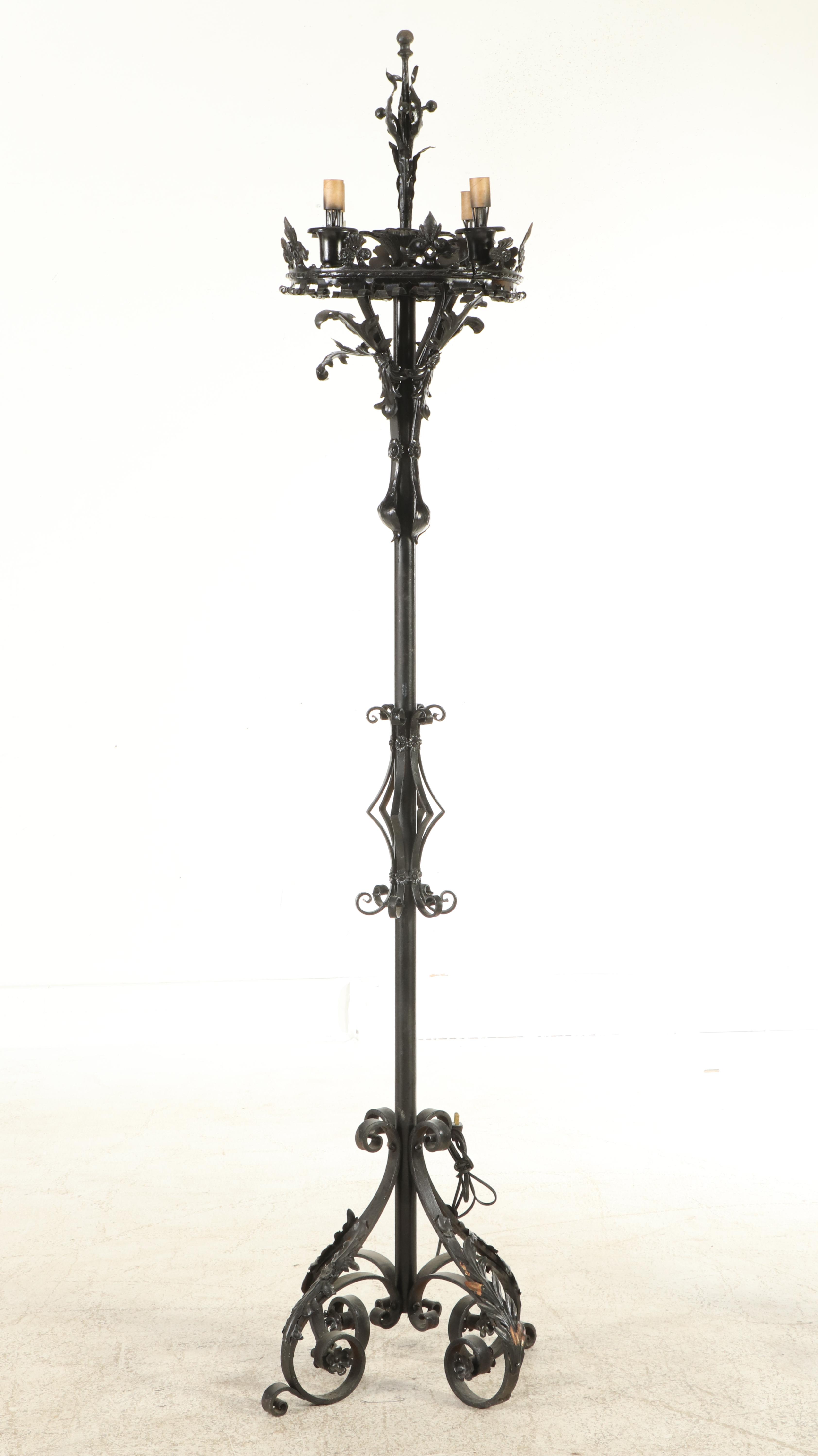 Renaissance Style Wrought Iron Torchère Lamps