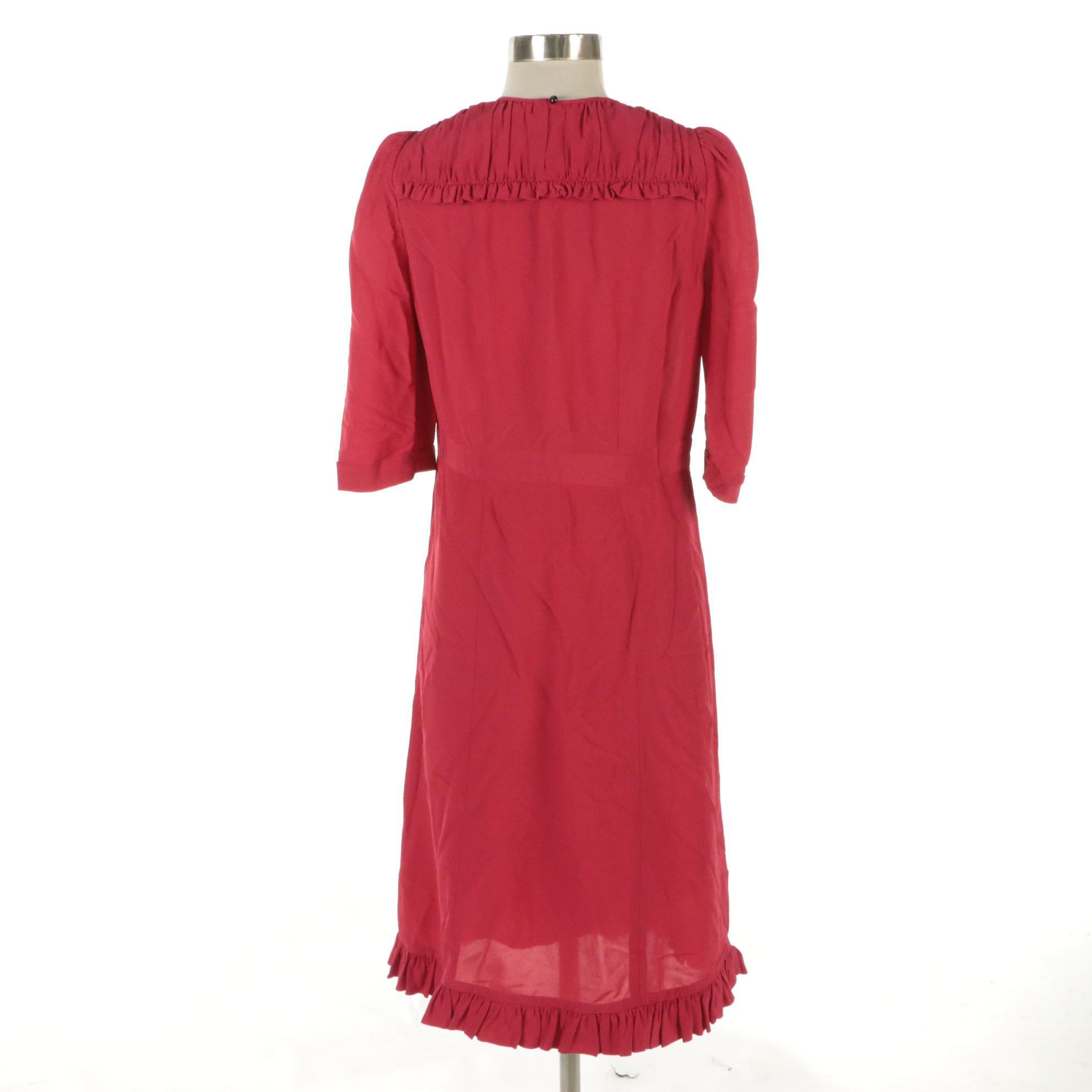 Marc Jacobs for Bergdorf Goodman Fuchsia Silk Blend Ruffle-Trimmed Dress