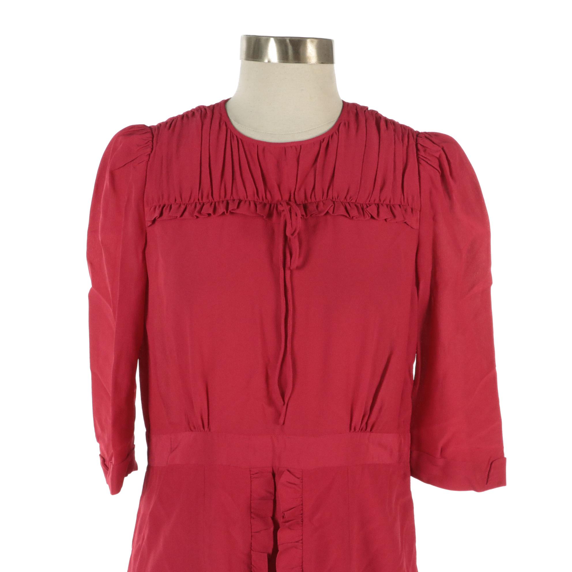 Marc Jacobs for Bergdorf Goodman Fuchsia Silk Blend Ruffle-Trimmed Dress