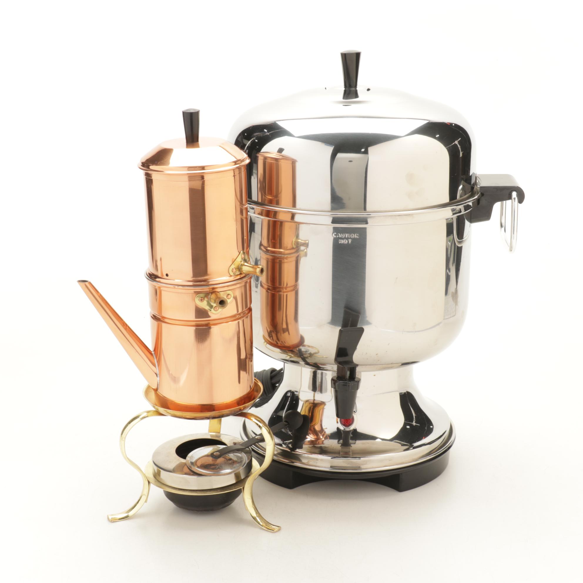 Douro Copperware Coffee Maker & Farberware Millennium Stainless Steel Coffee Urn