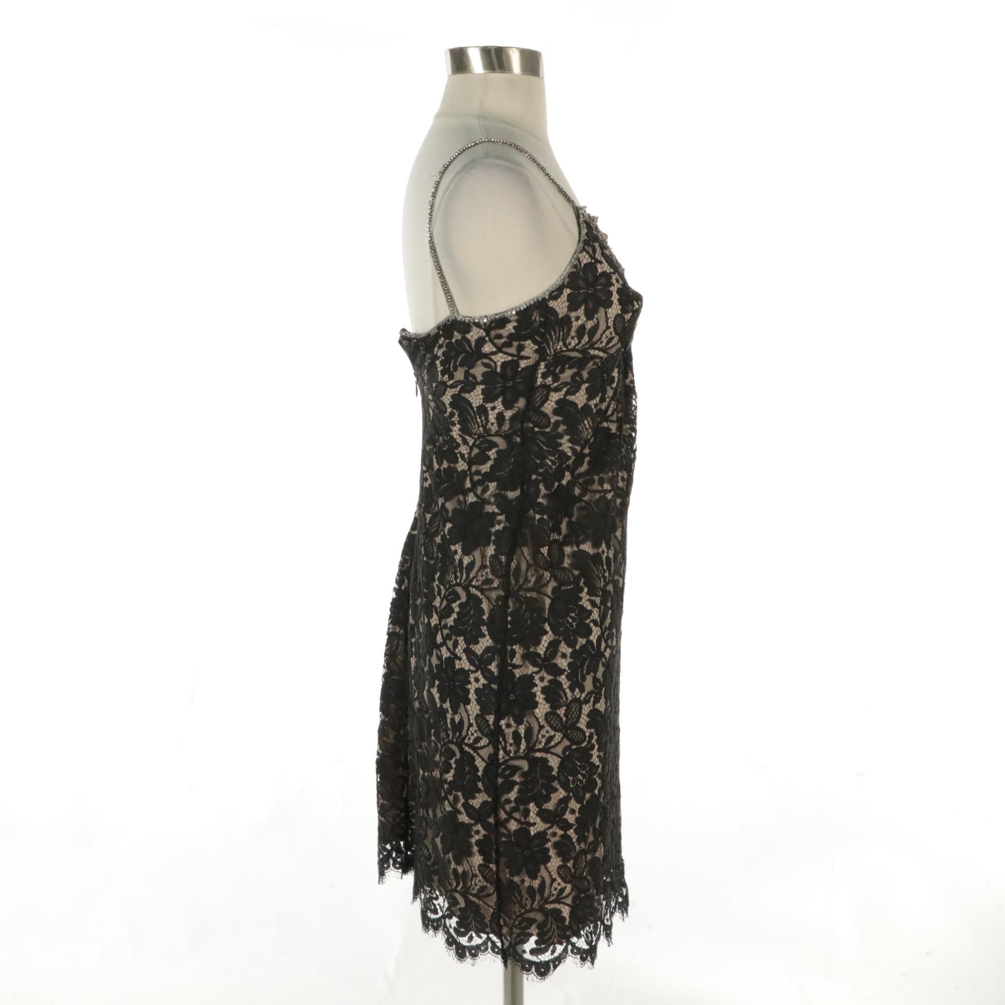 Collette Dinnigan Glass Bead and Rhinestone Embellished Lace Mini Dress