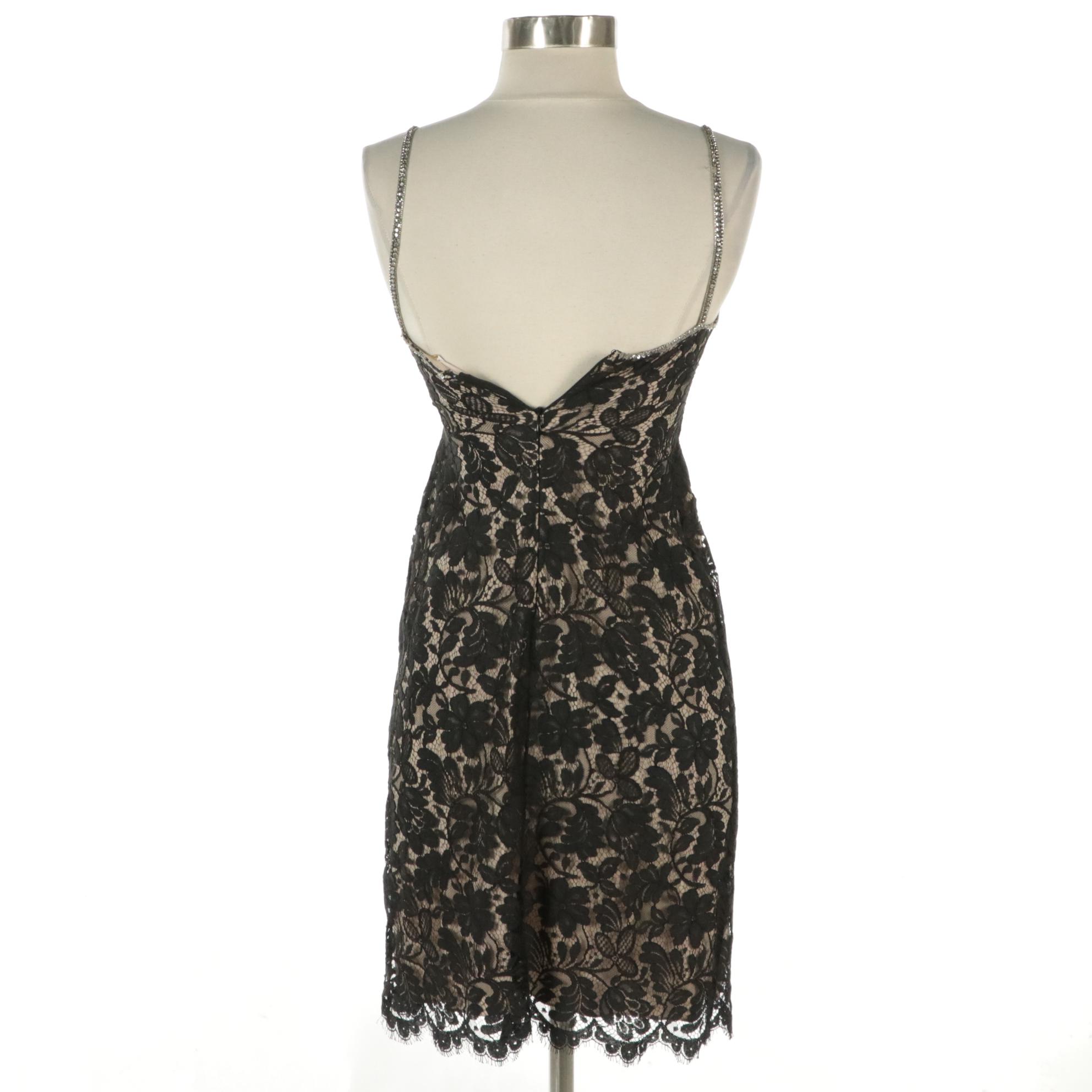 Collette Dinnigan Glass Bead and Rhinestone Embellished Lace Mini Dress