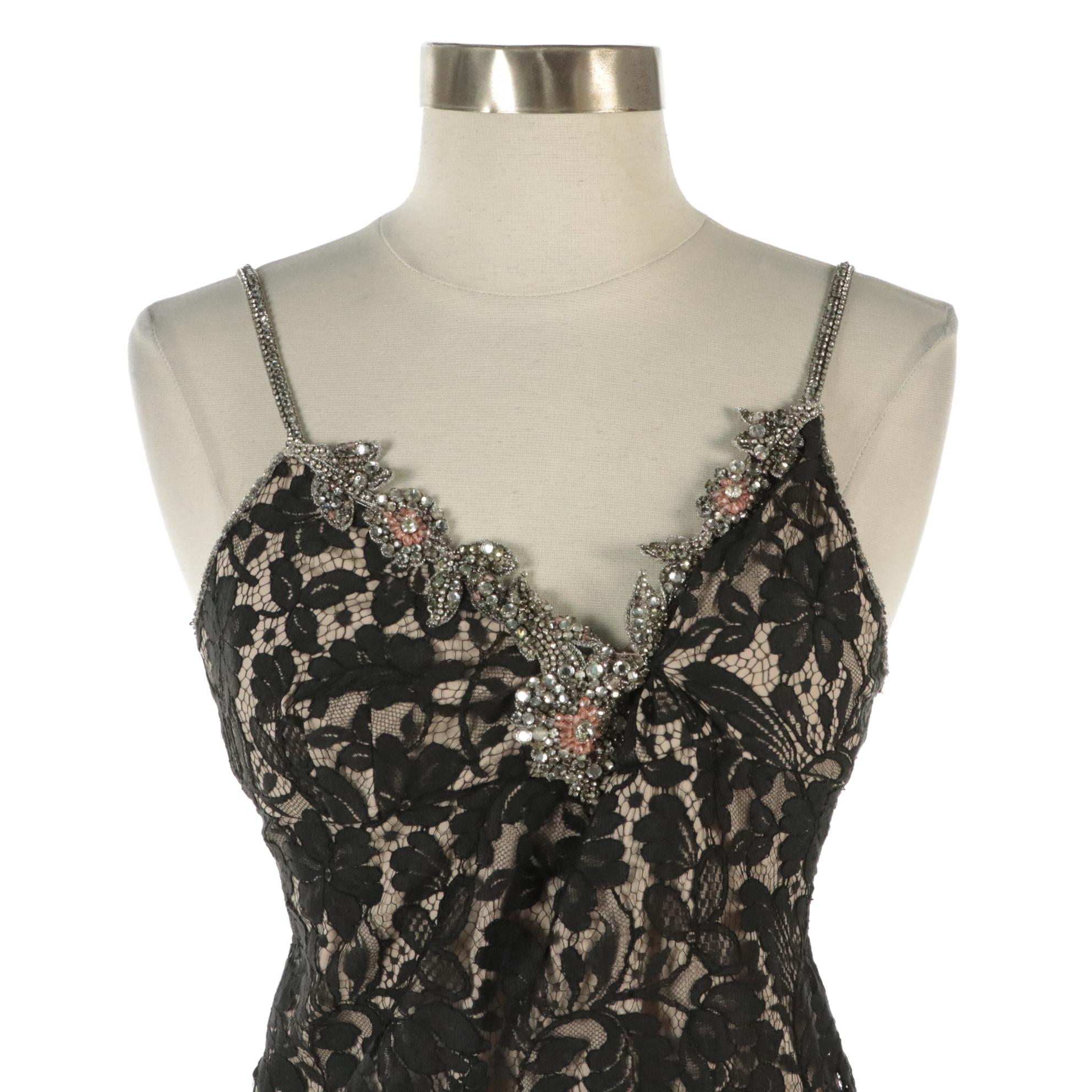 Collette Dinnigan Glass Bead and Rhinestone Embellished Lace Mini Dress