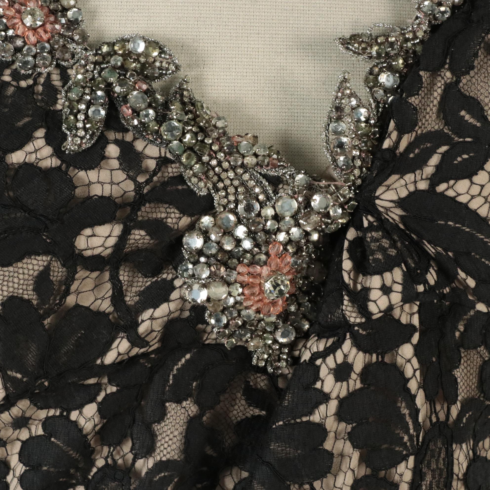 Collette Dinnigan Glass Bead and Rhinestone Embellished Lace Mini Dress