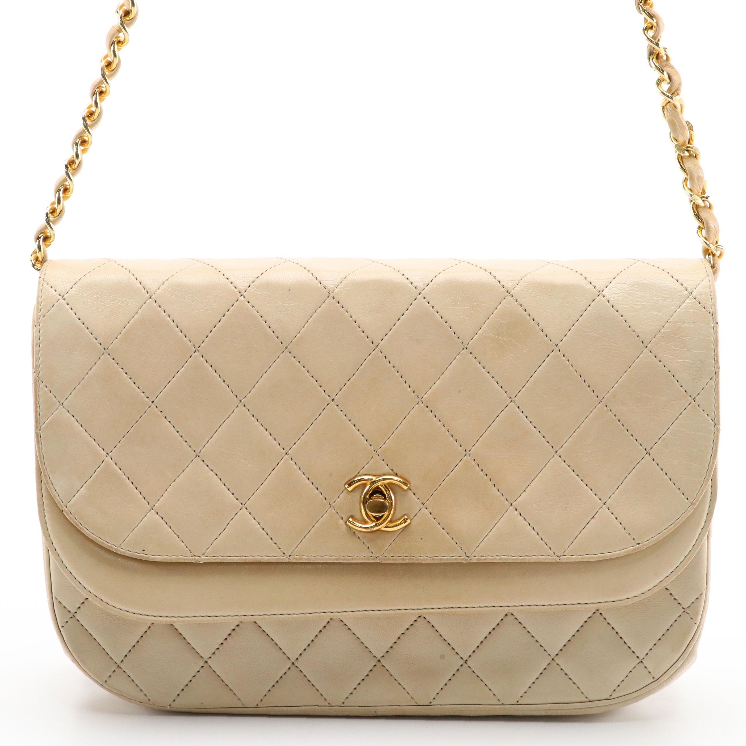 Chanel Double Round Flap Shoulder Bag in Neutral Quilted Lambskin Leather