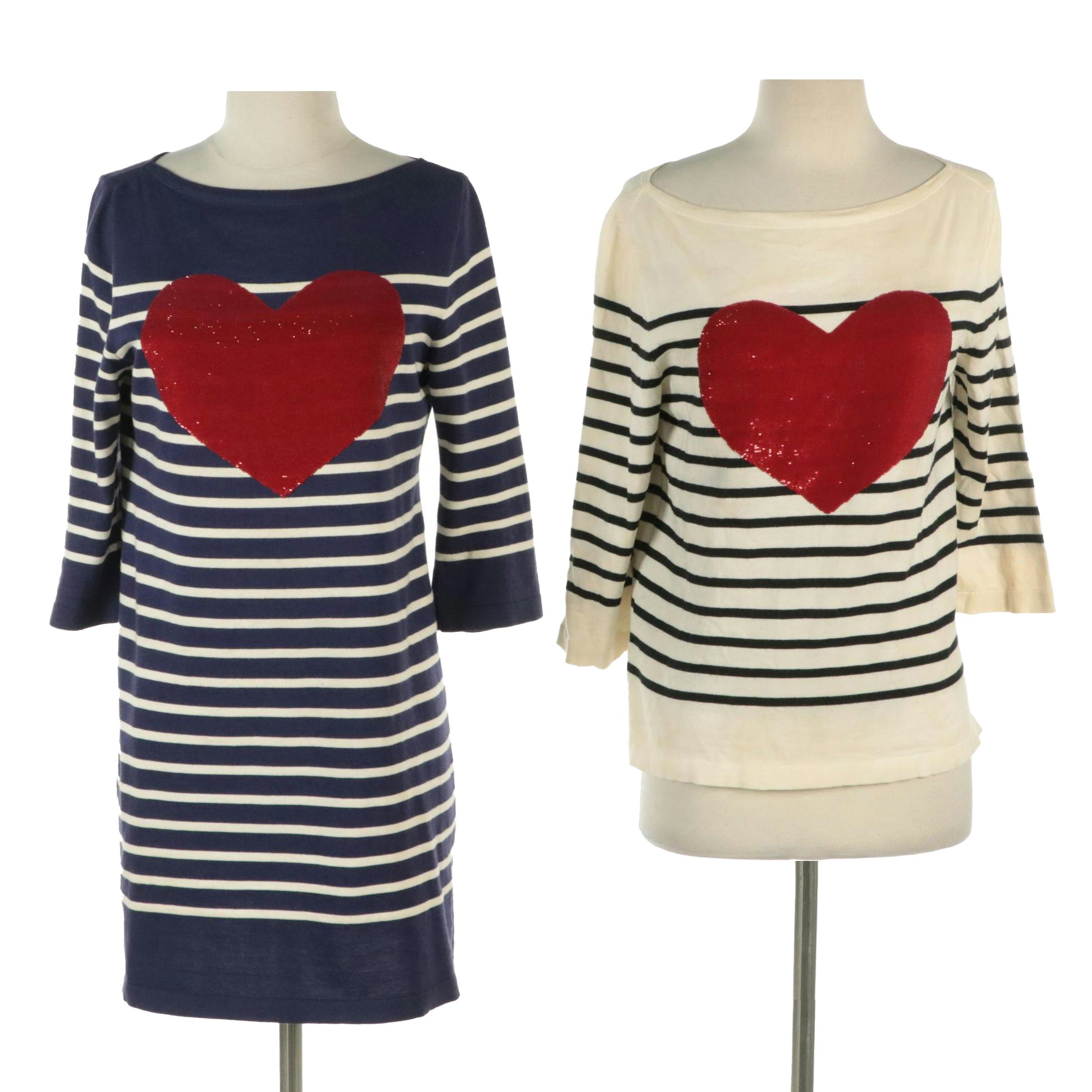 Marc Jacobs Striped Cotton/Cashmere Knit Blend Sequin Heart Top and Mini Dress