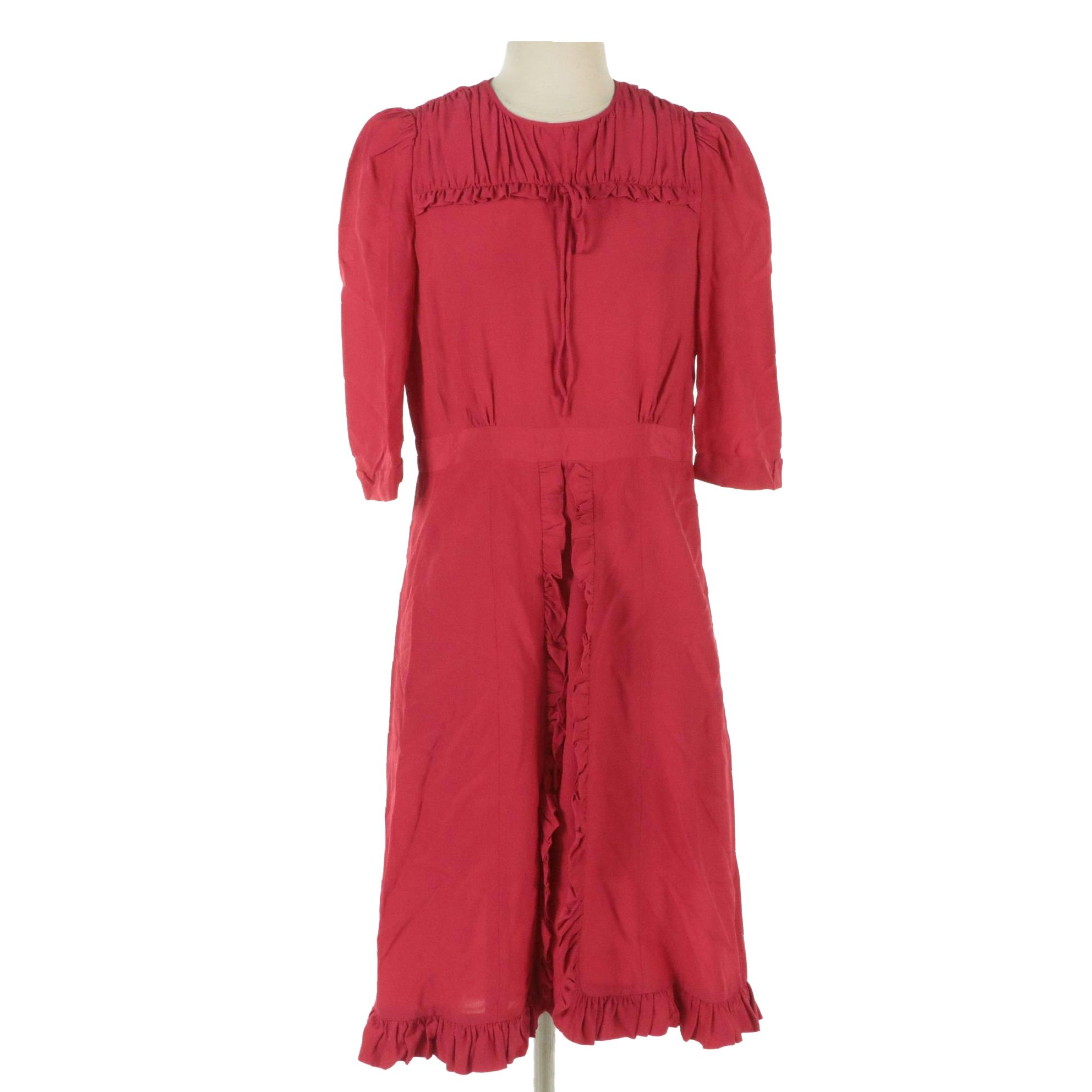 Marc Jacobs for Bergdorf Goodman Fuchsia Silk Blend Ruffle-Trimmed Dress