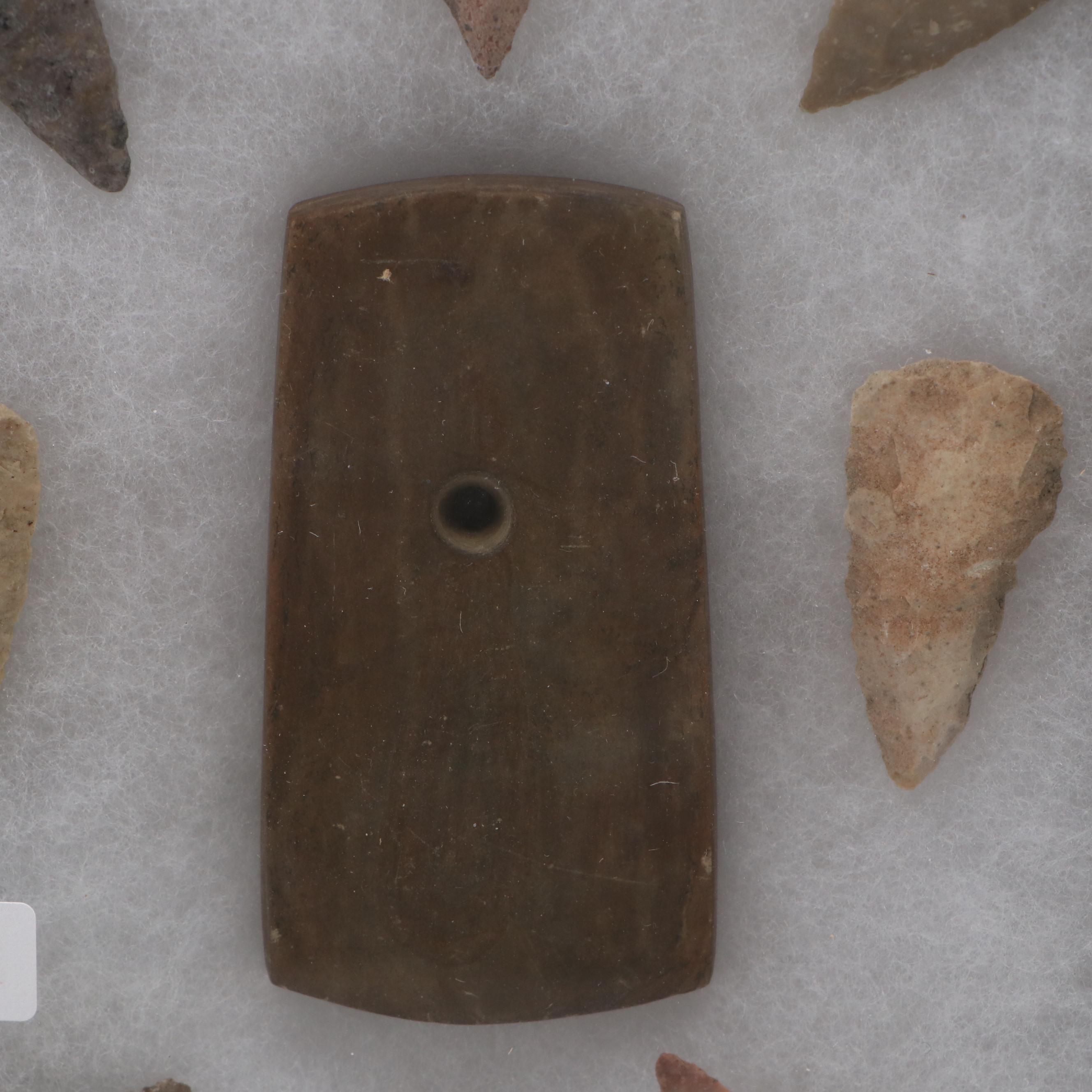 Ohio Adena Banded Slate Pendant with Flint Arrowheads, 2,500 BCE