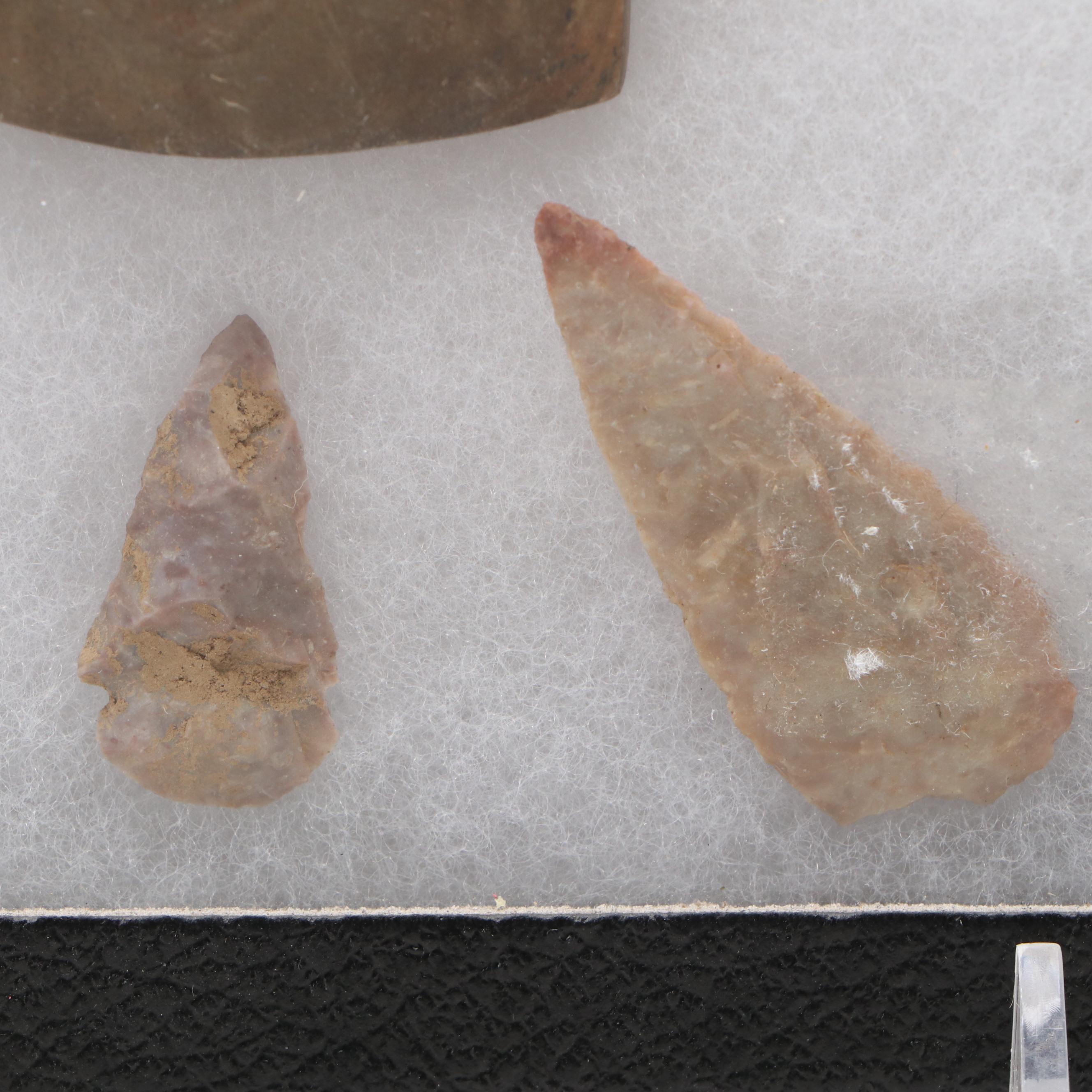 Ohio Adena Banded Slate Pendant with Flint Arrowheads, 2,500 BCE