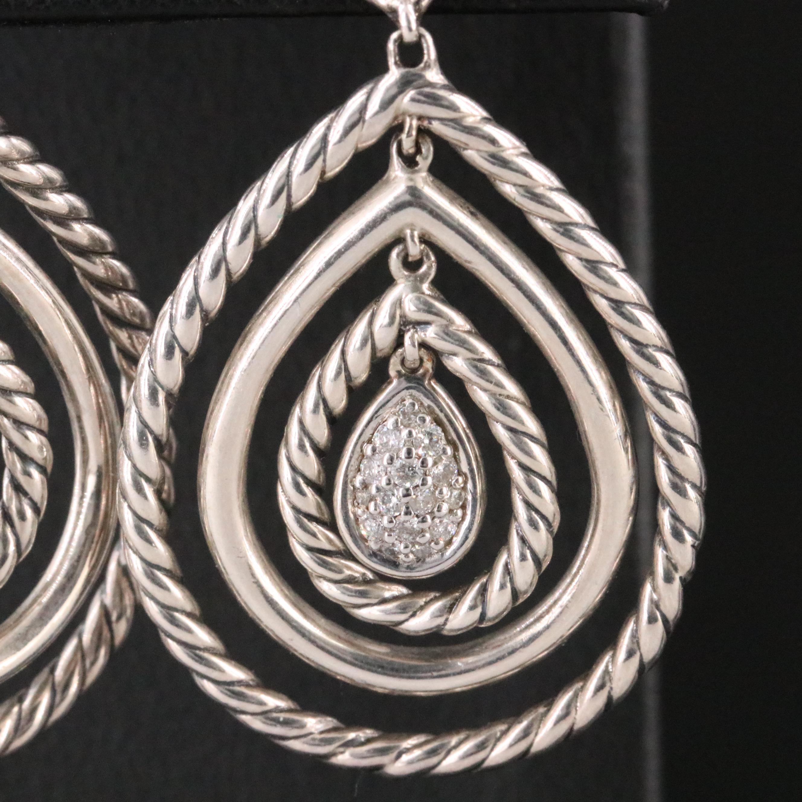 David Yurman Cable Classics Sterling and Diamond Teardrop Earrings