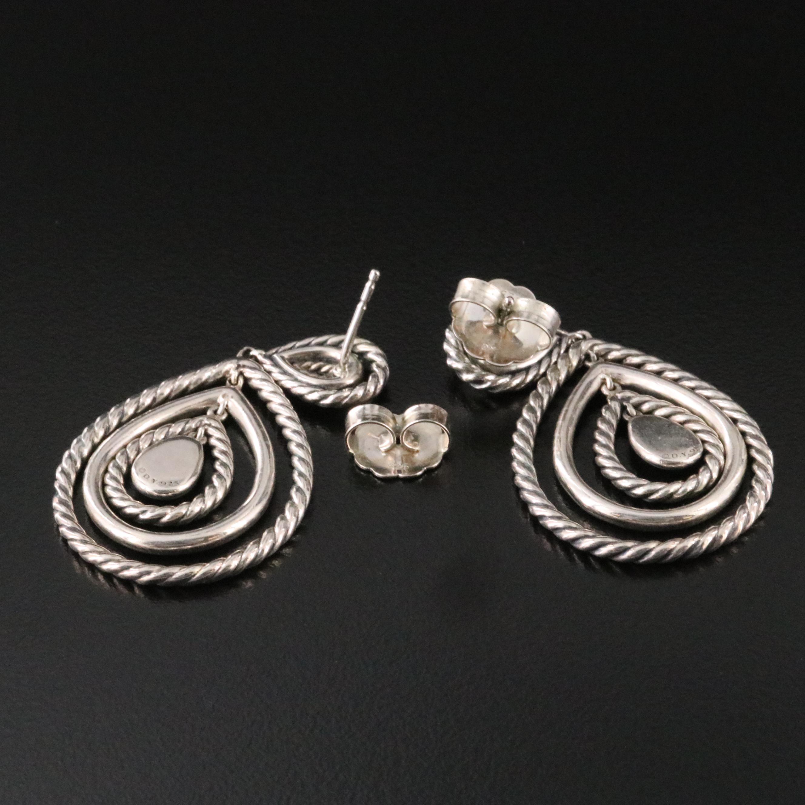 David Yurman Cable Classics Sterling and Diamond Teardrop Earrings