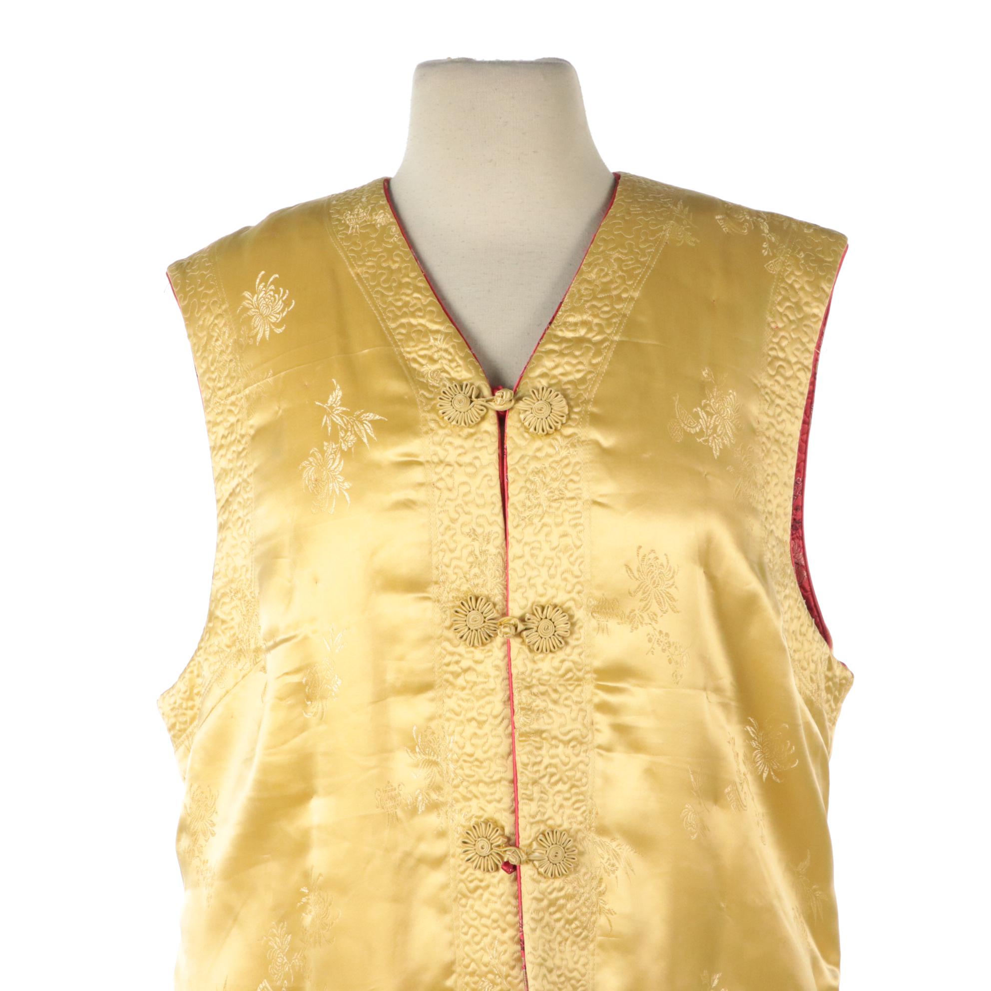 Pearl River Silk Jacquard Reversible Vest and Mandarin Collar Jacket