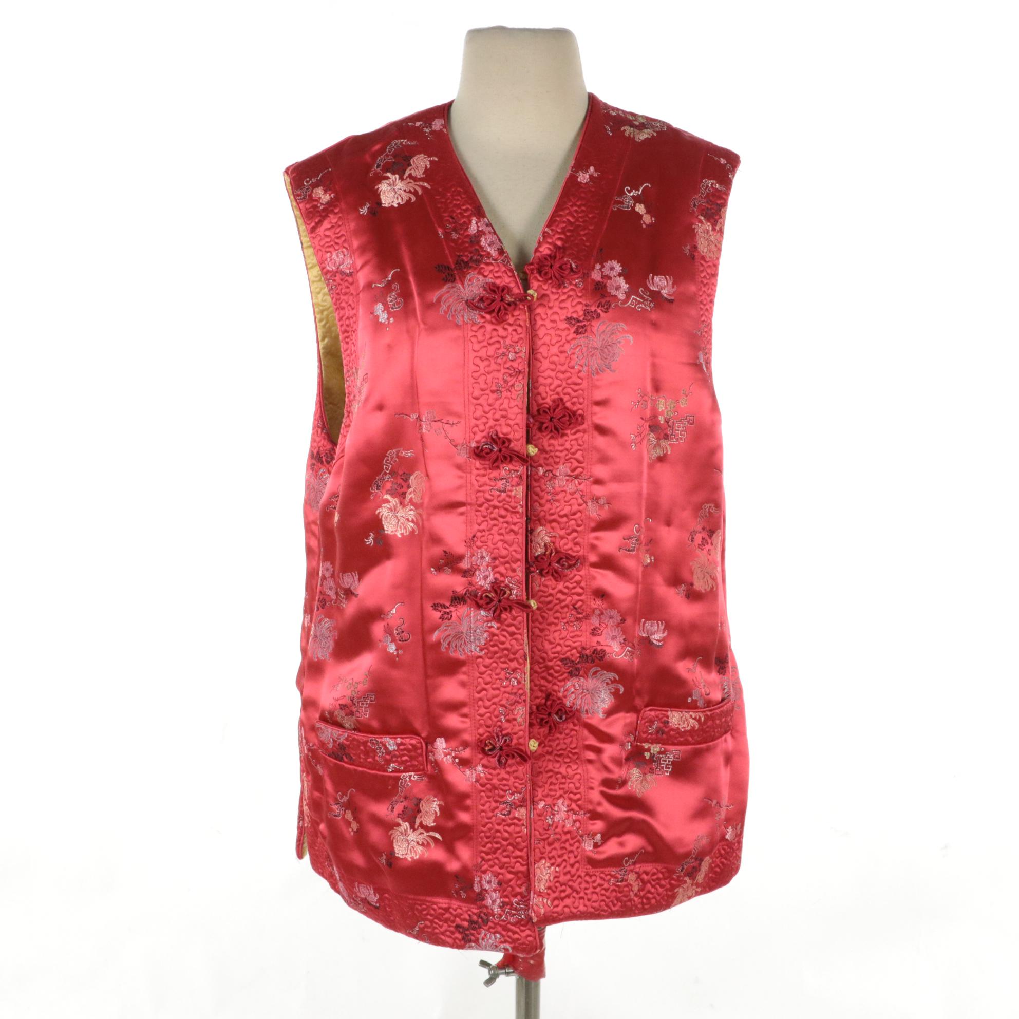 Pearl River Silk Jacquard Reversible Vest and Mandarin Collar Jacket