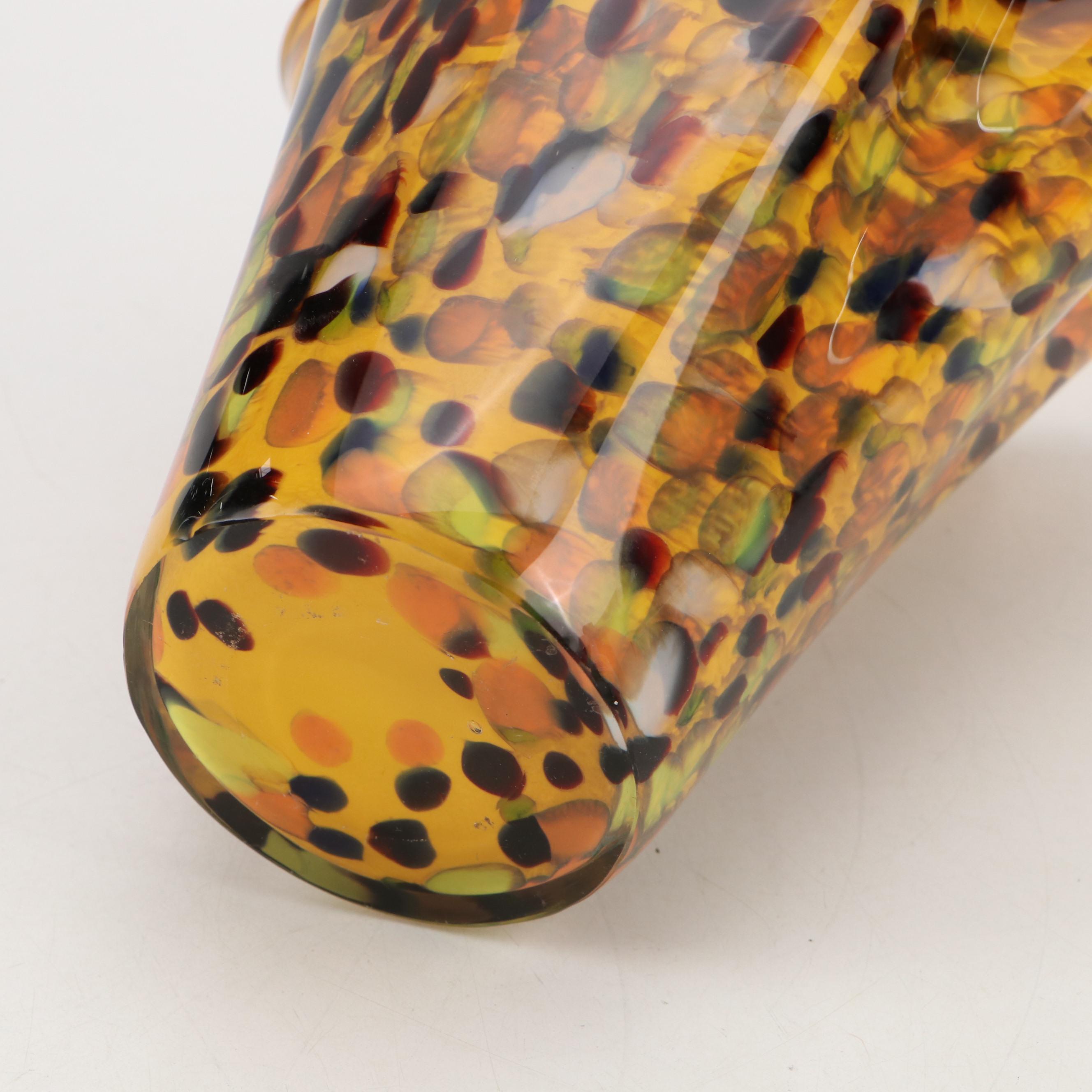 Murano Style Art Mottled Glass Ruffle Vase