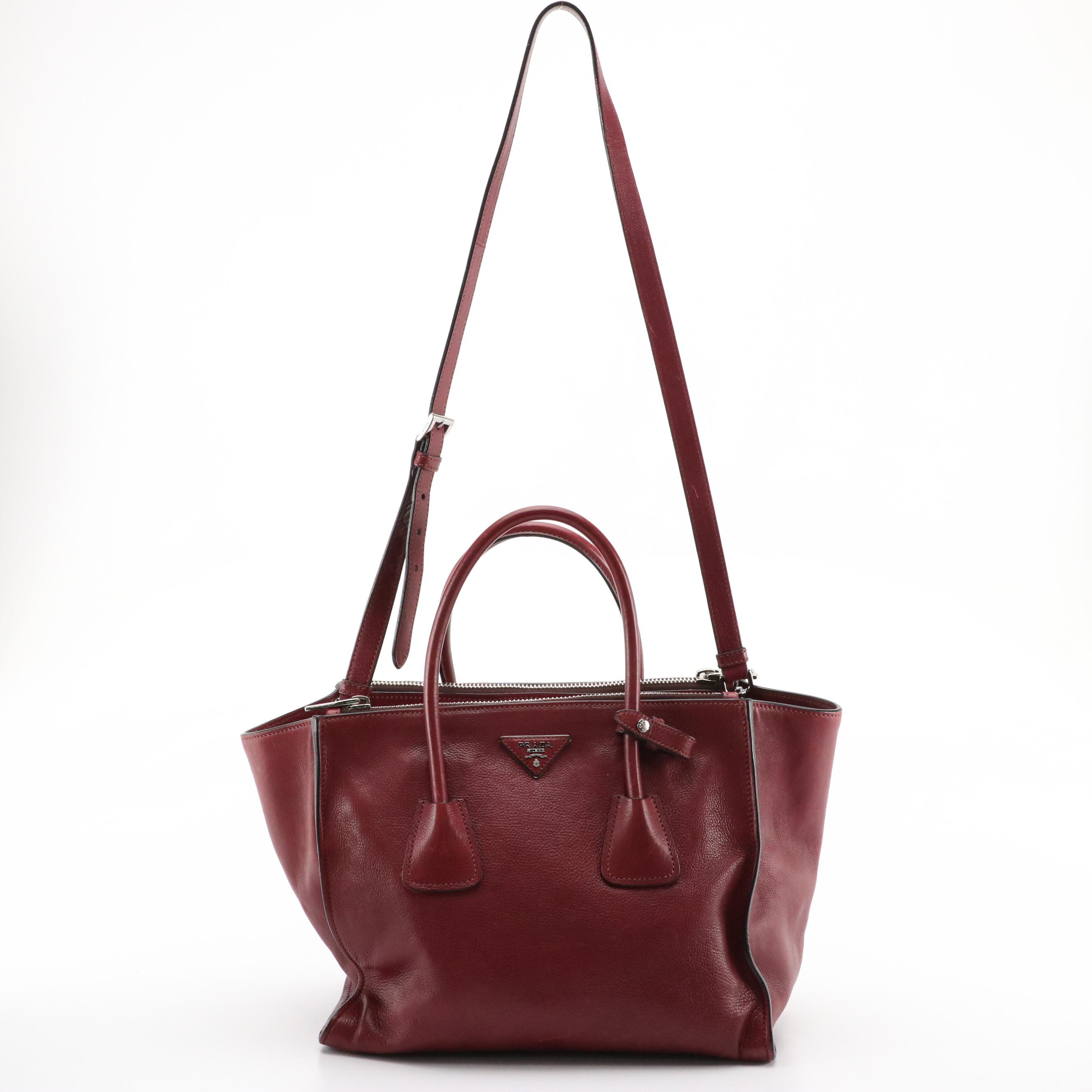 Prada Twin Pocket Two-Way Tote in Ametista Glace Calf Leather