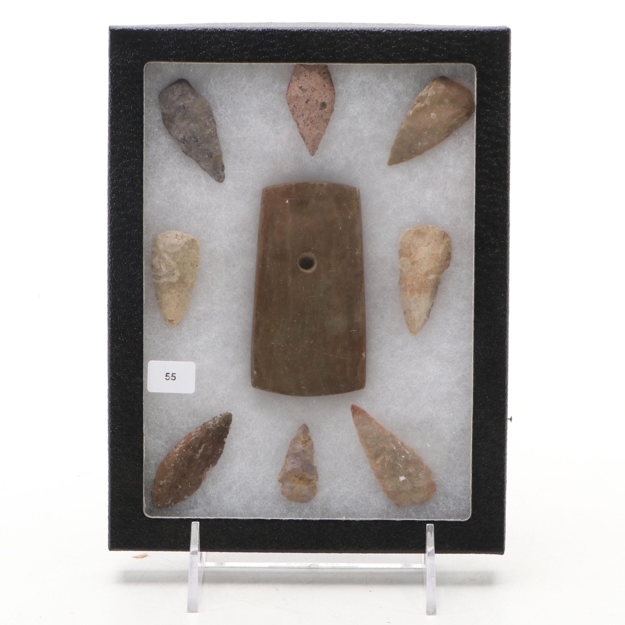 Ohio Adena Banded Slate Pendant with Flint Arrowheads, 2,500 BCE