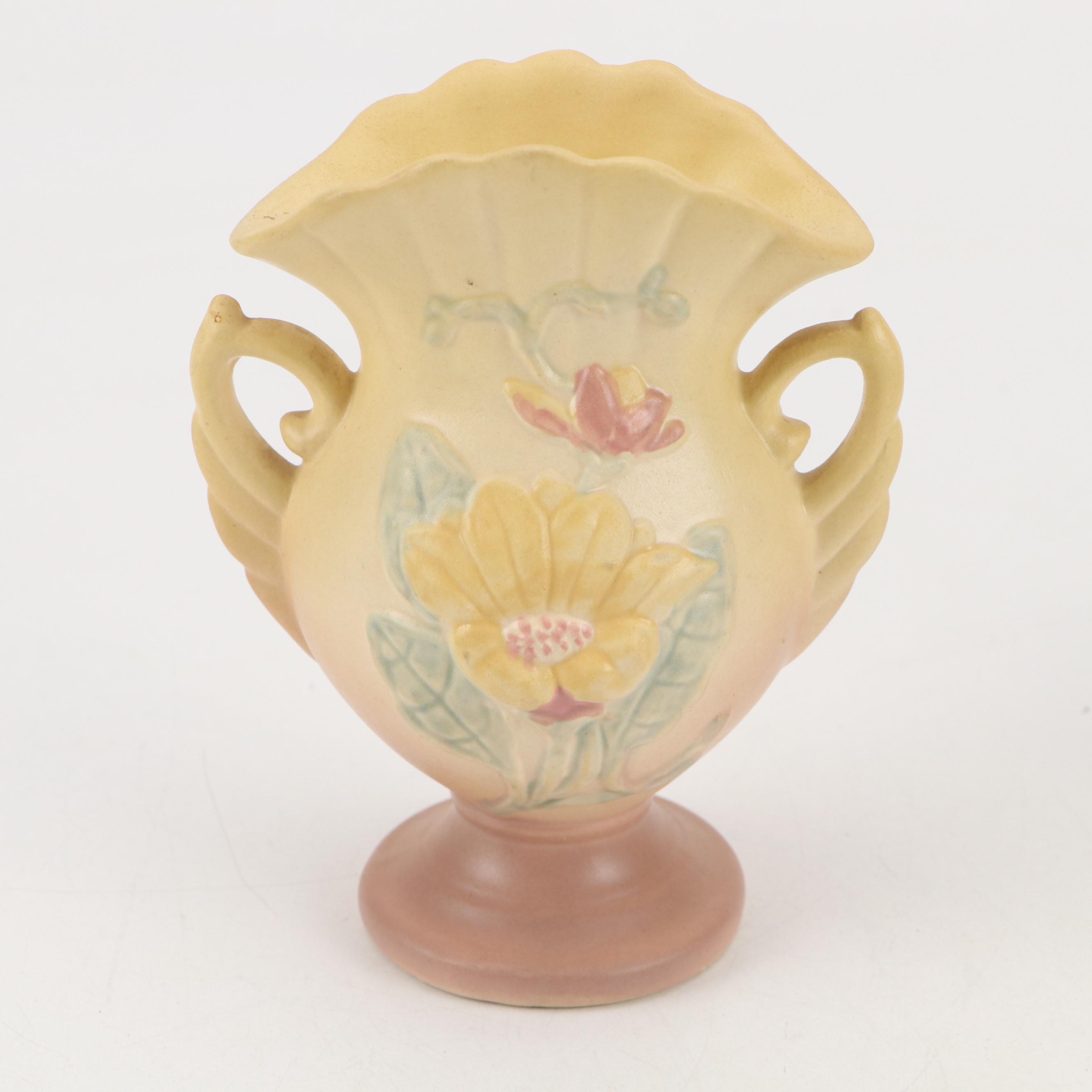 Niloak Pottery Bud Vases with Hull Pottery Magnolia Fan Vase and Duck Planter
