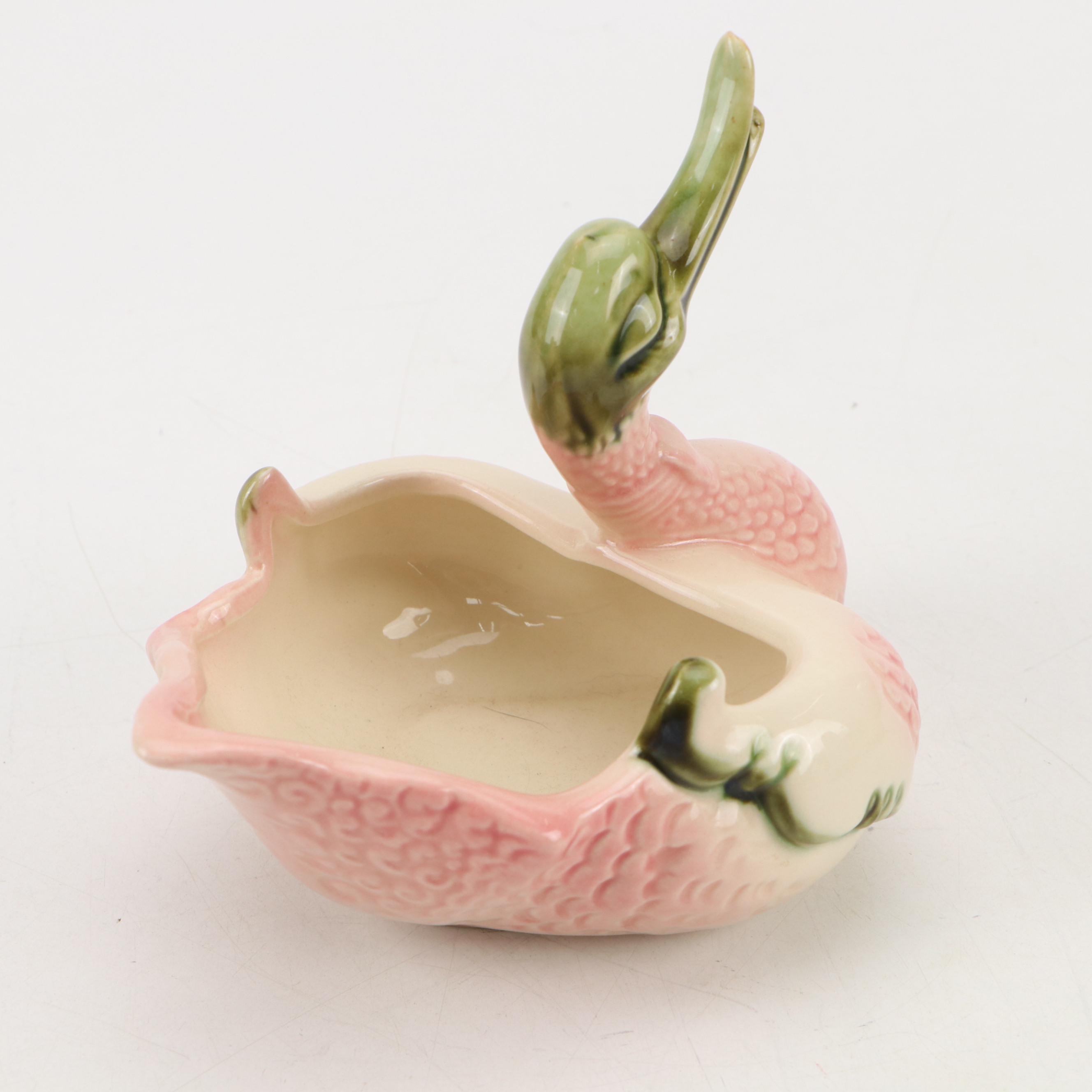 Niloak Pottery Bud Vases with Hull Pottery Magnolia Fan Vase and Duck Planter