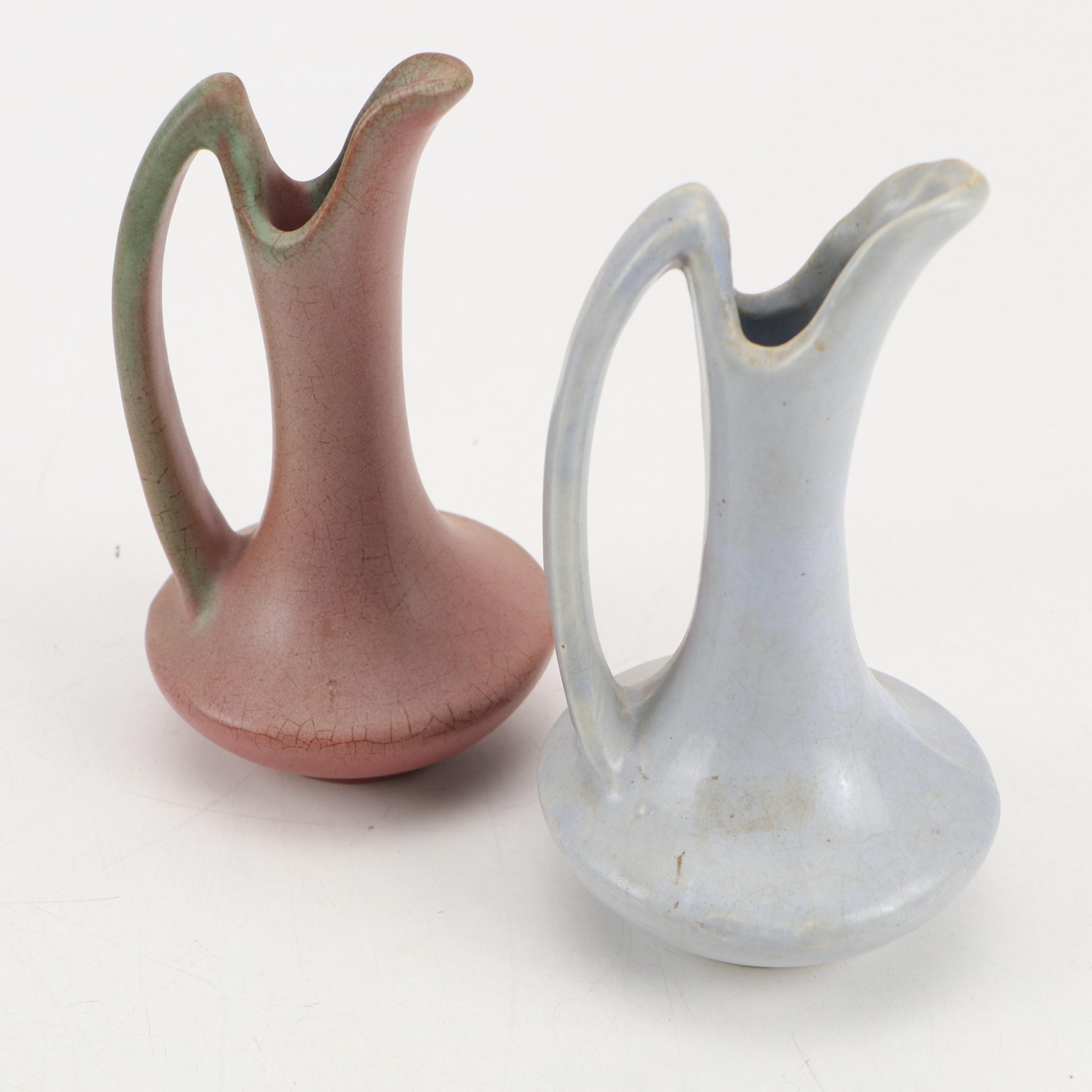 Niloak Pottery Bud Vases with Hull Pottery Magnolia Fan Vase and Duck Planter