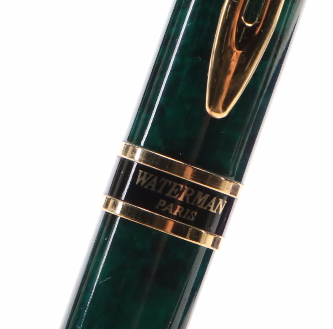 Waterman Green Faux Marble and Gilt Metal Ballpoint Pens with Case