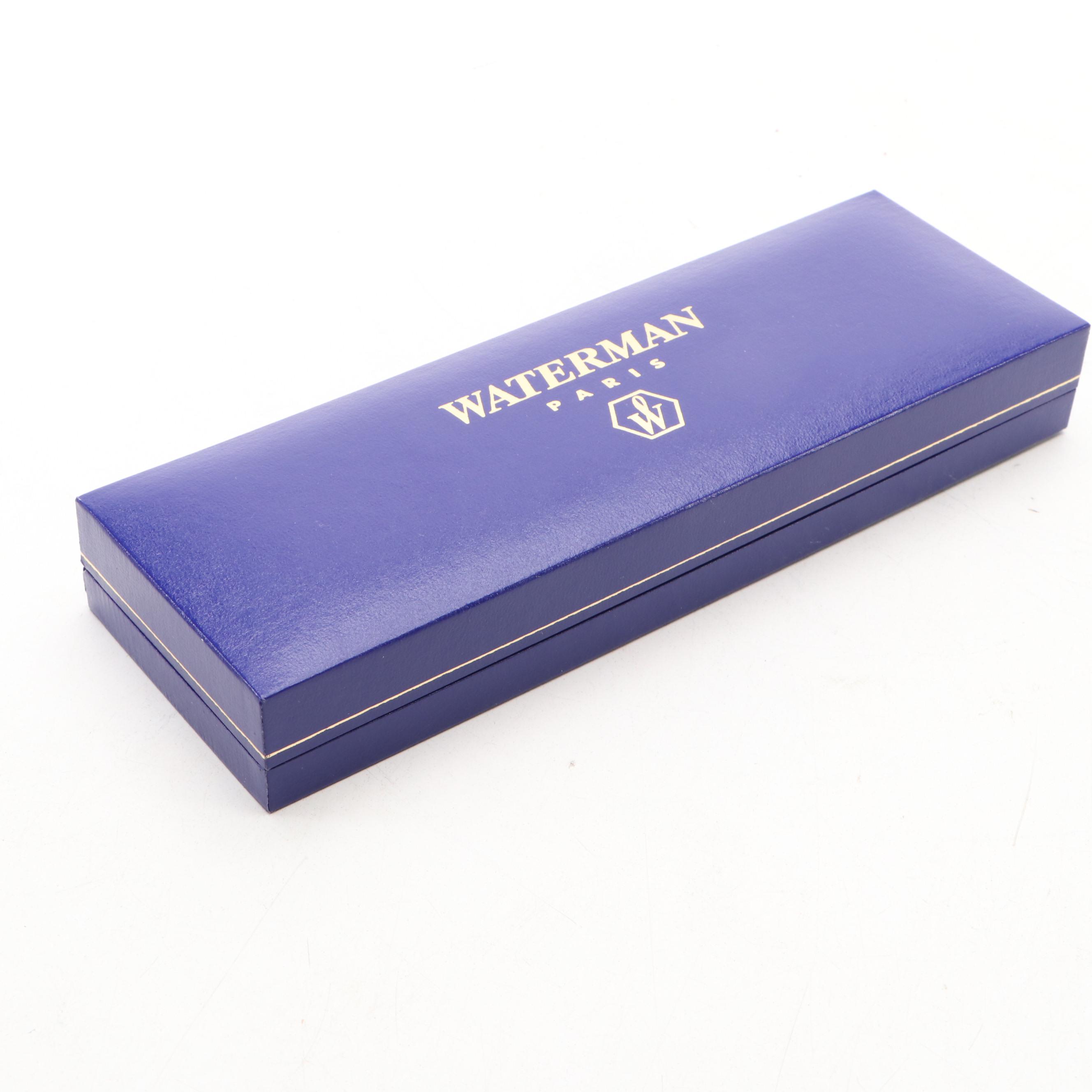 Waterman Green Faux Marble and Gilt Metal Ballpoint Pens with Case