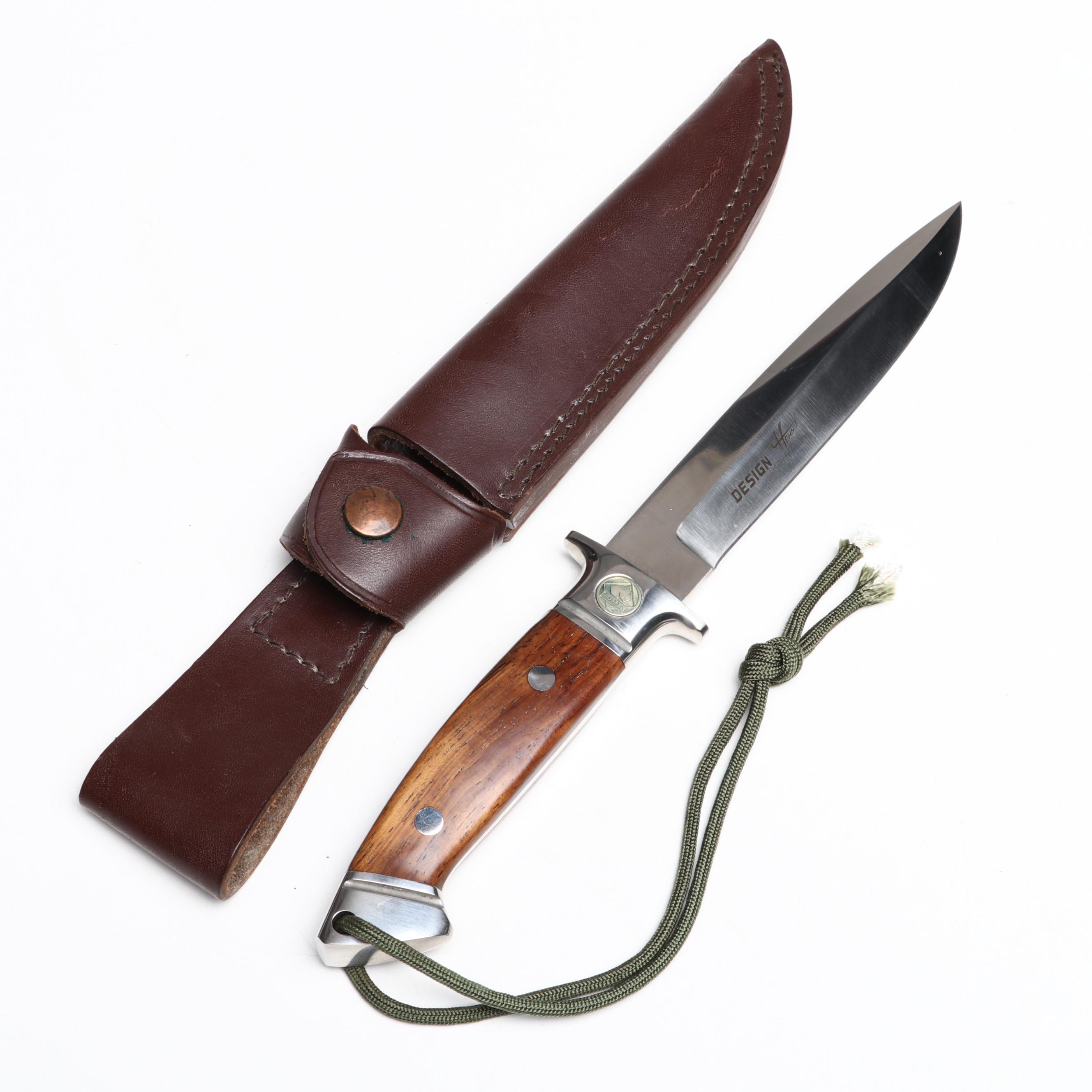 Puma "Cougar" Stainless and Plum Wood Handled Fixed Blade Knife in Scabbard
