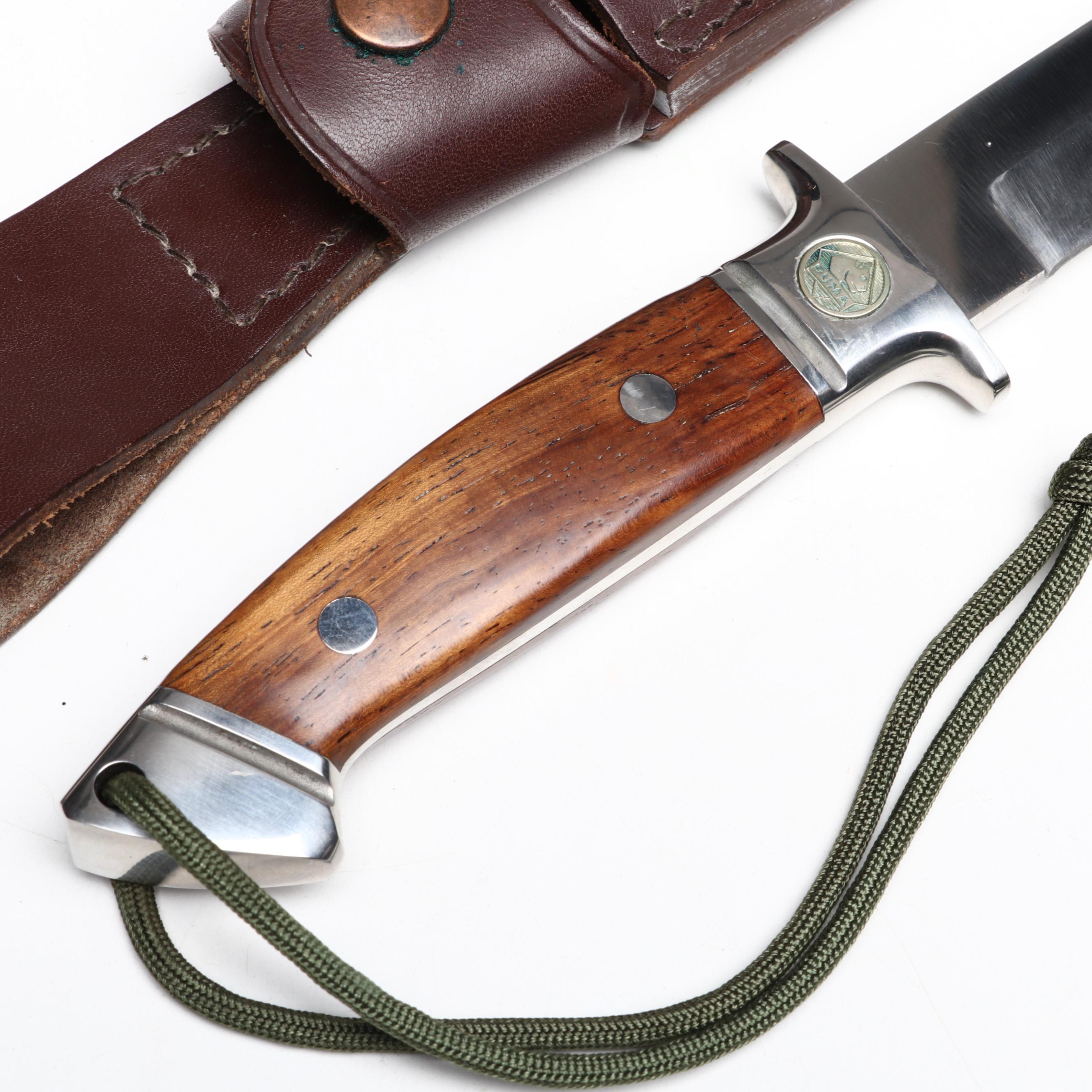 Puma "Cougar" Stainless and Plum Wood Handled Fixed Blade Knife in Scabbard