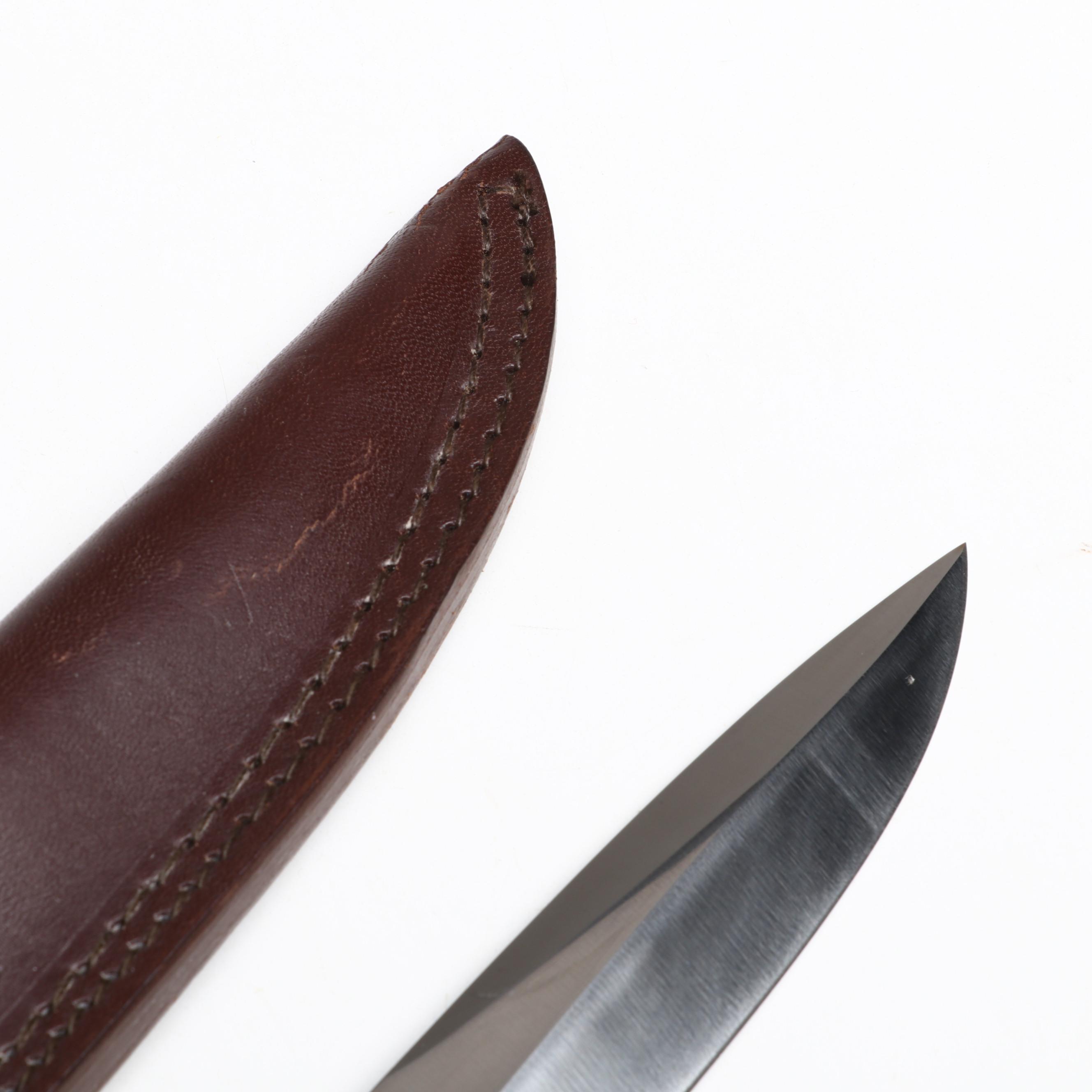 Puma "Cougar" Stainless and Plum Wood Handled Fixed Blade Knife in Scabbard