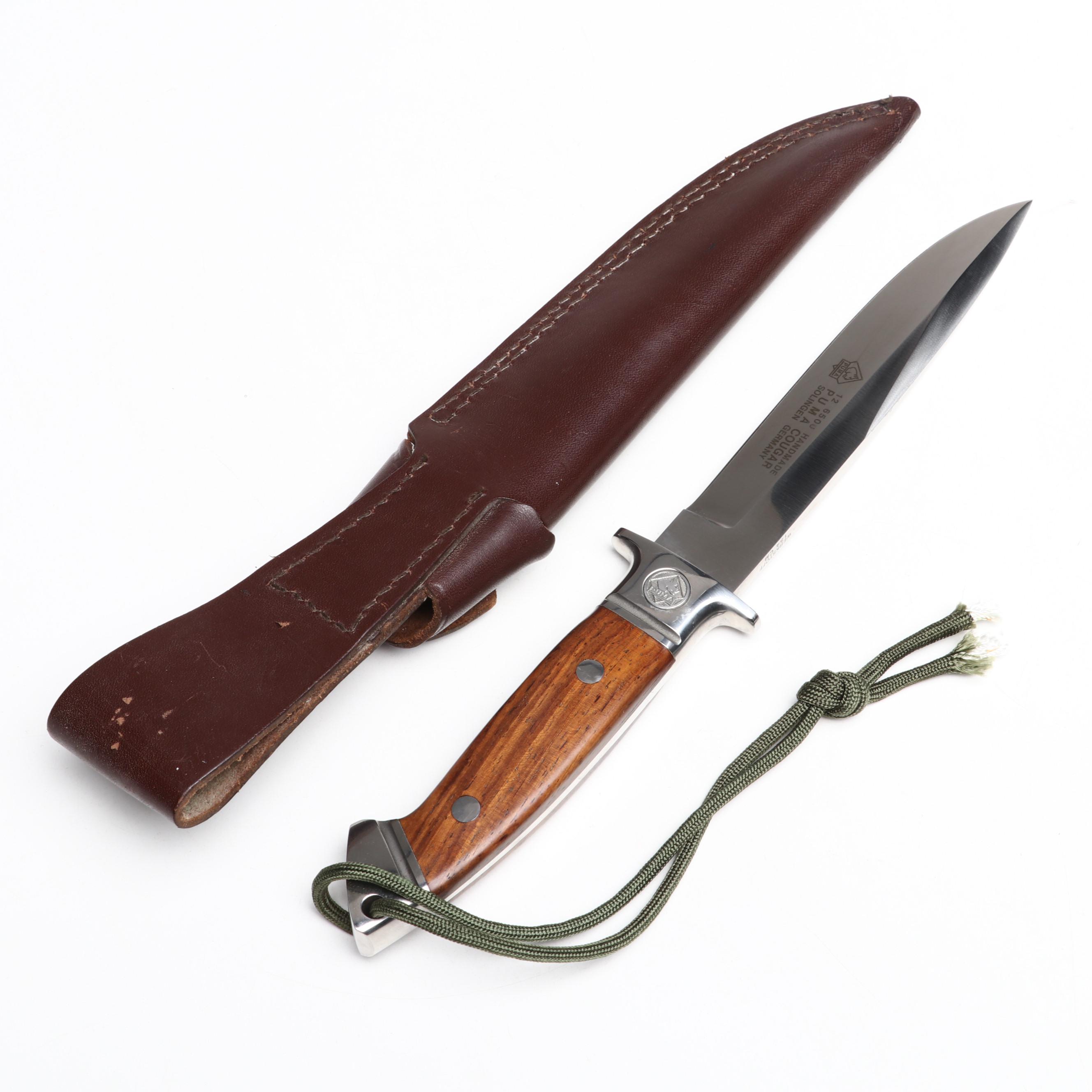Puma "Cougar" Stainless and Plum Wood Handled Fixed Blade Knife in Scabbard