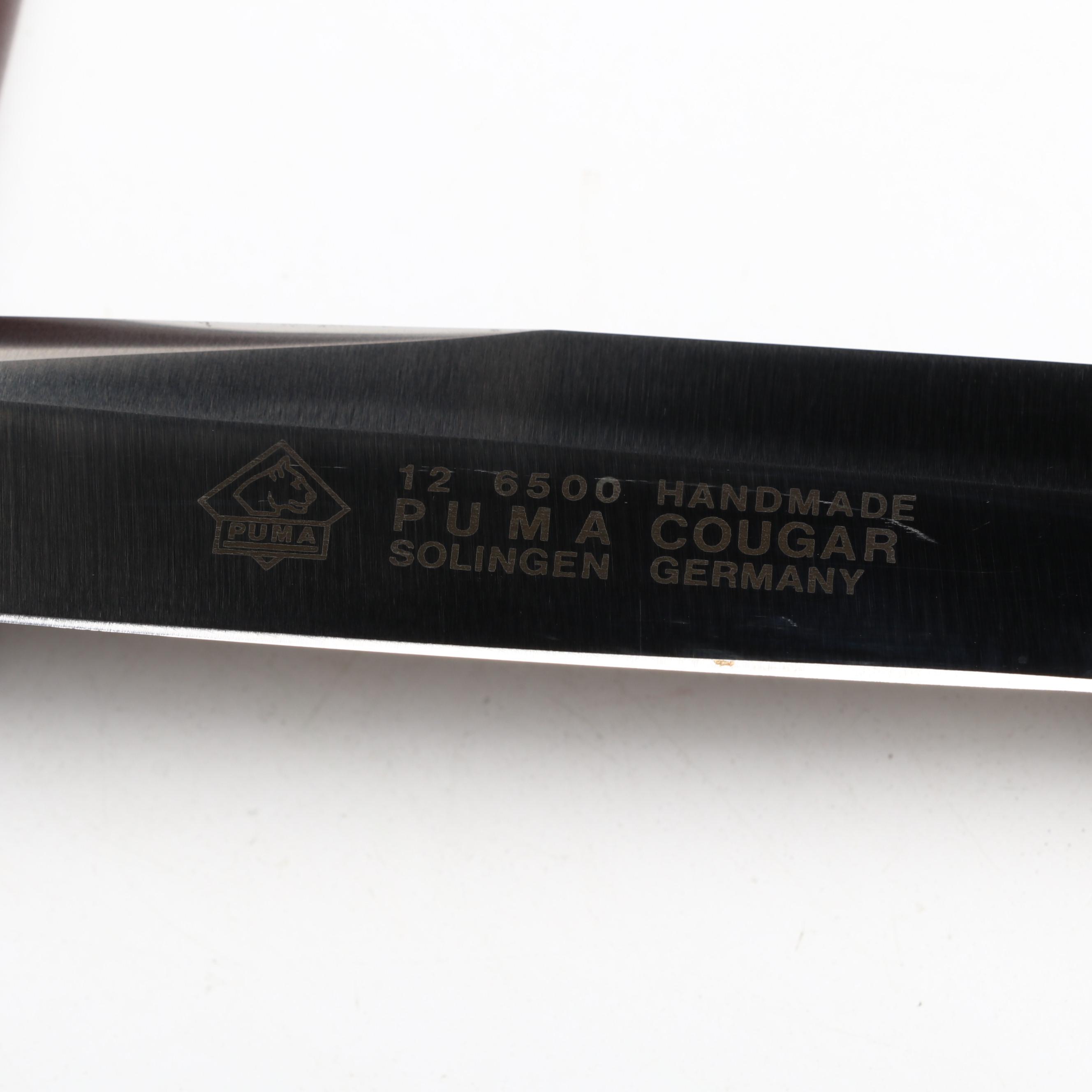 Puma "Cougar" Stainless and Plum Wood Handled Fixed Blade Knife in Scabbard