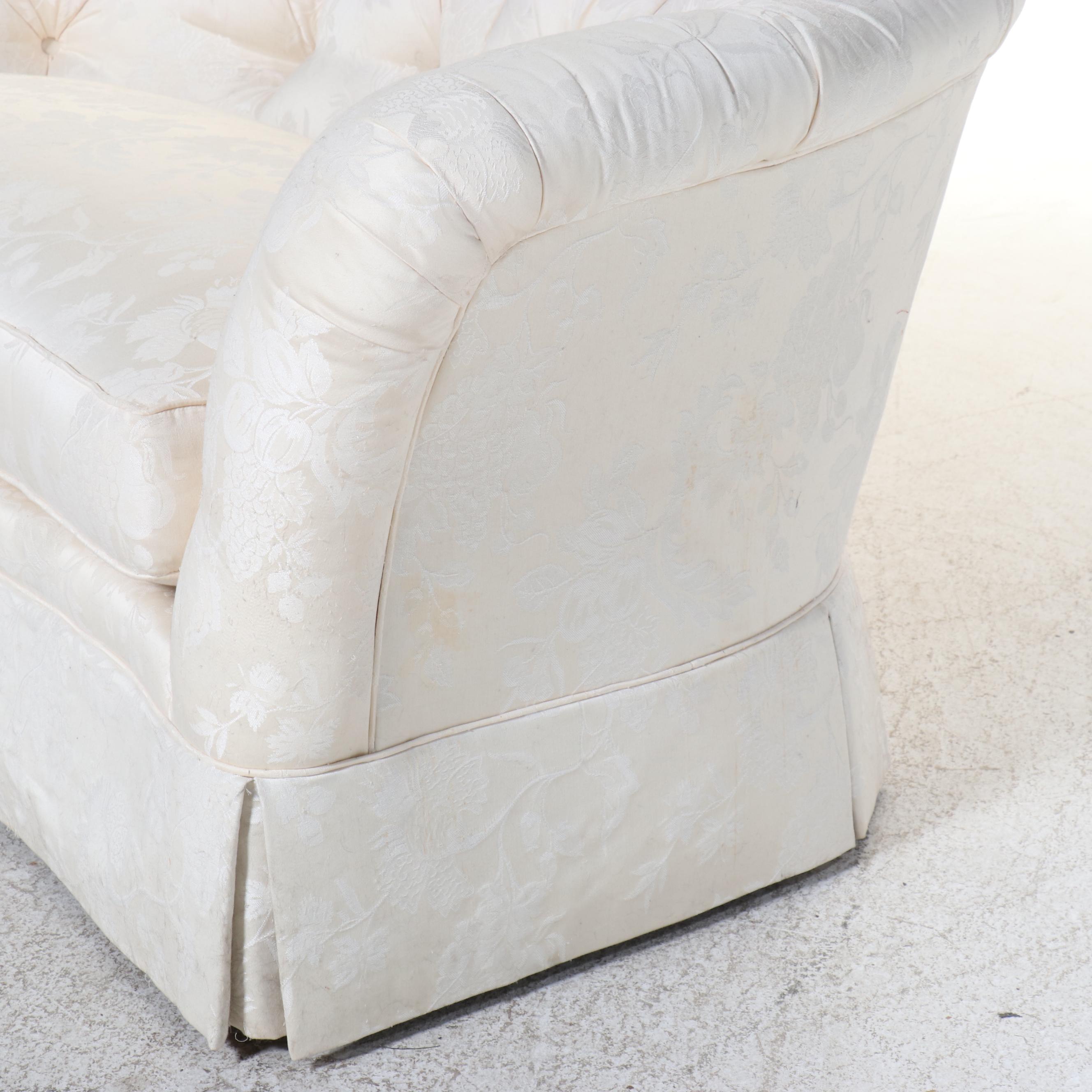 Ethan Allen Ivory Damask Upholstered Loveseat