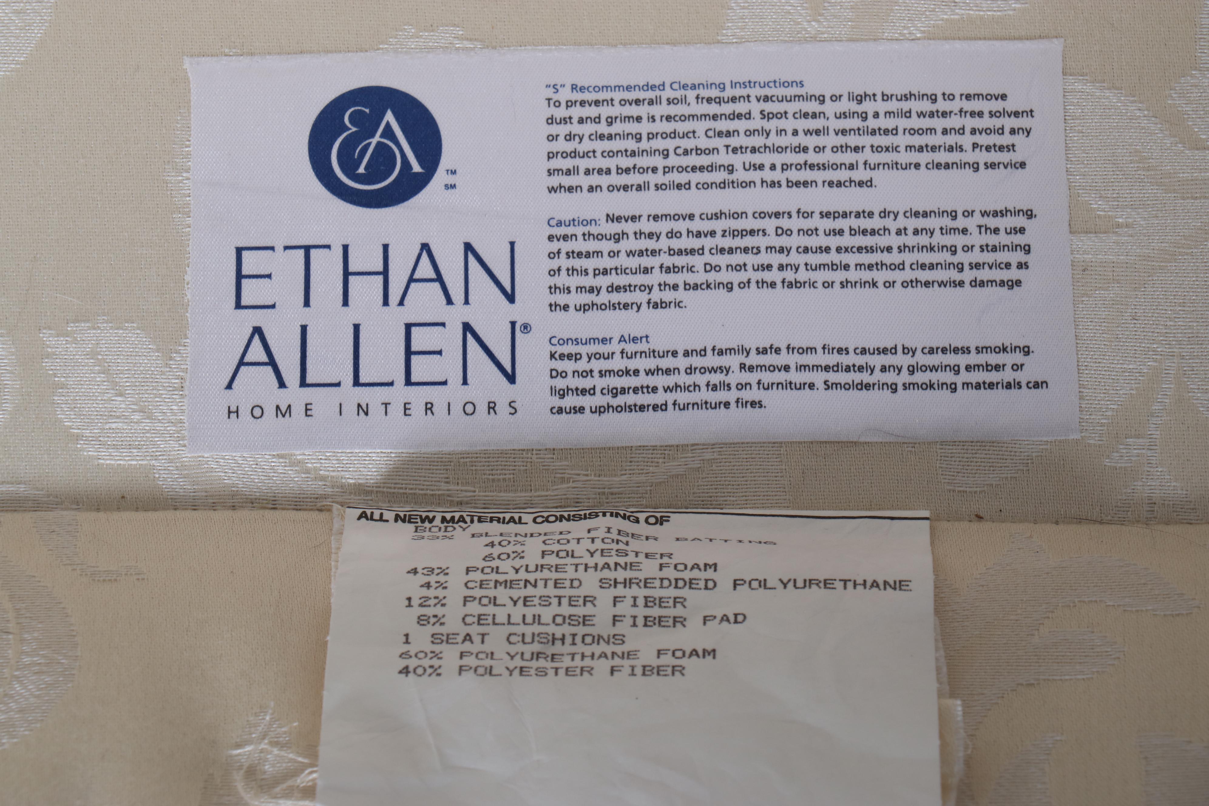 Ethan Allen Ivory Damask Upholstered Loveseat