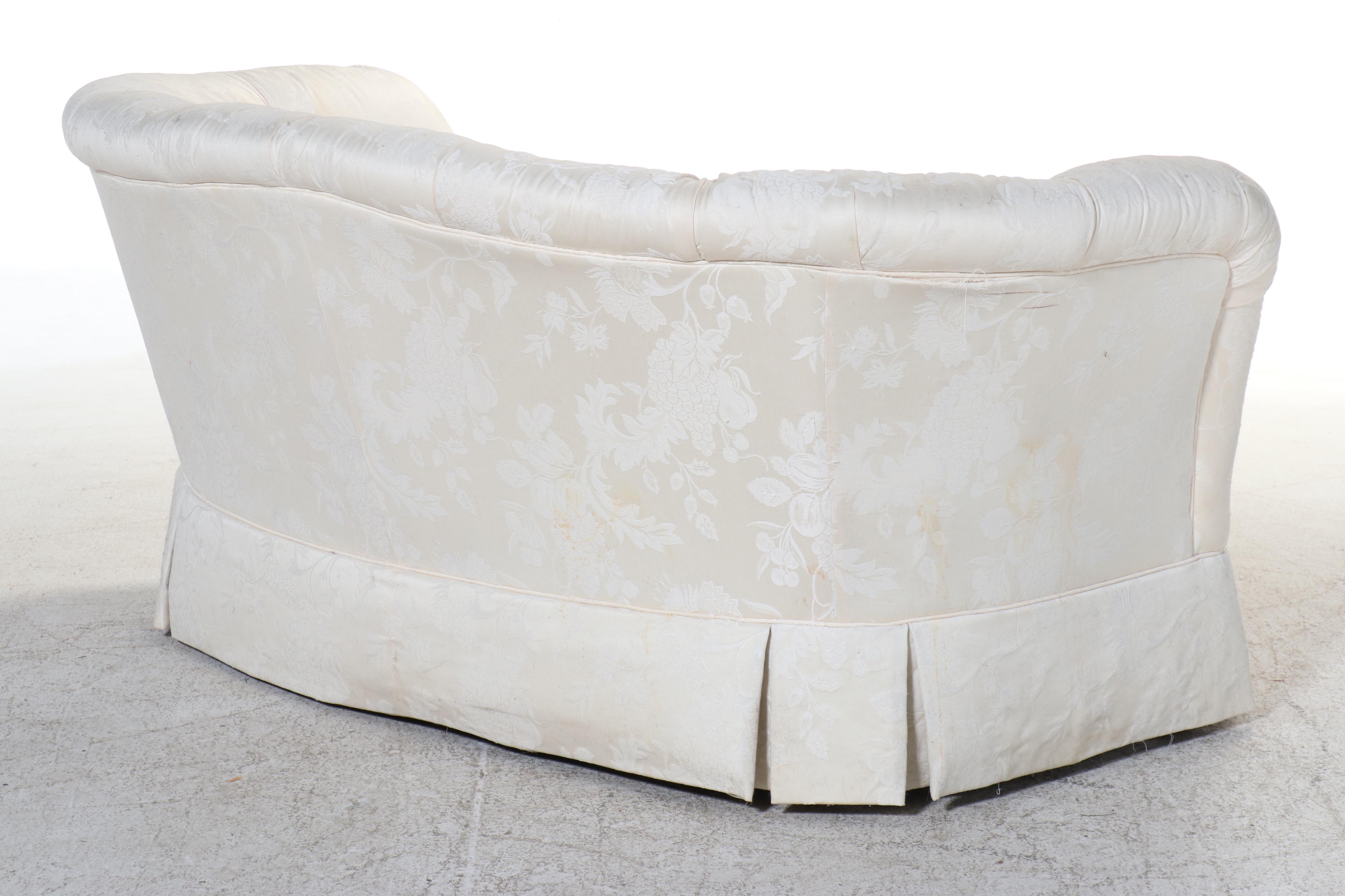 Ethan Allen Ivory Damask Upholstered Loveseat