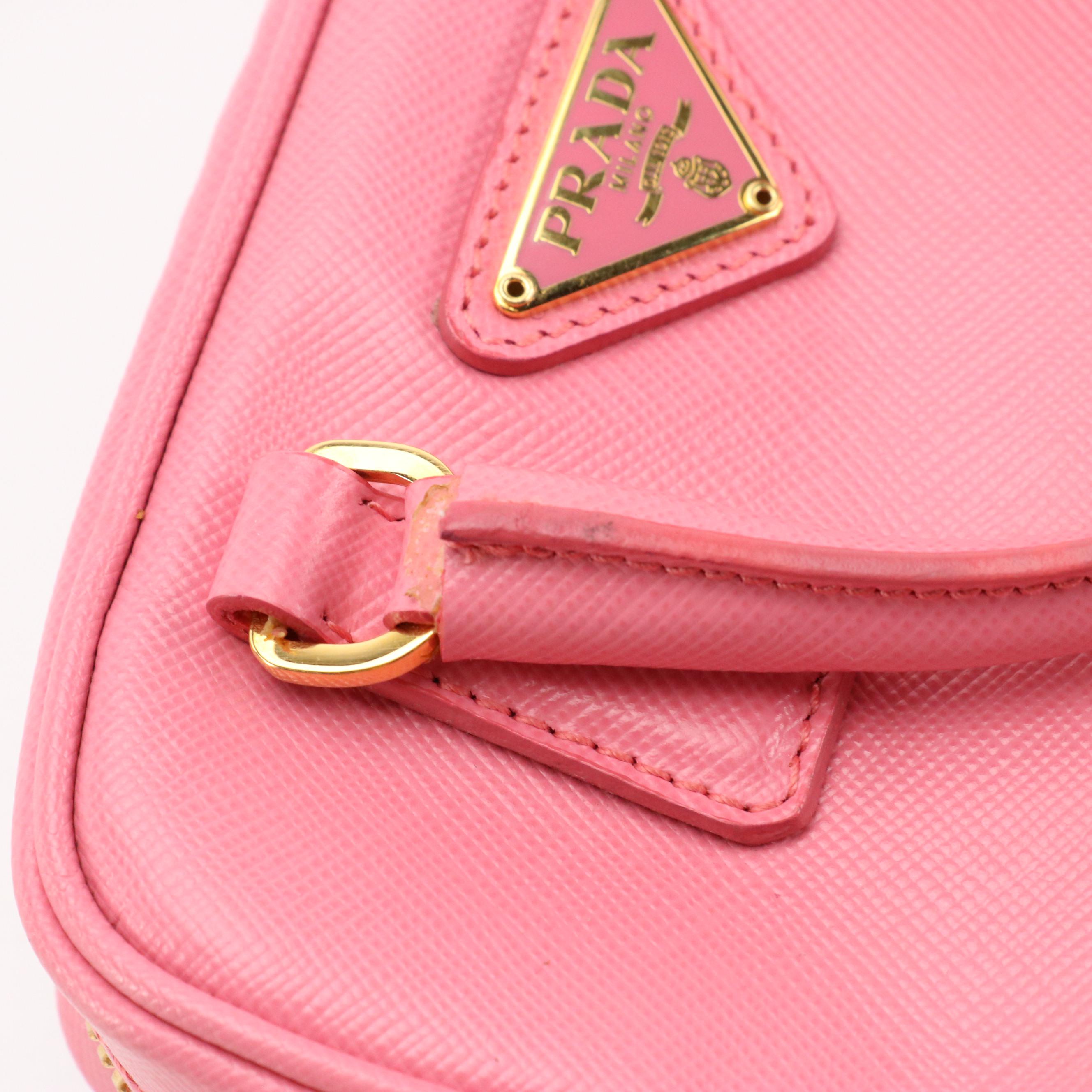 Prada Mini Top Handle Crossbody in Pink Saffiano Lux Leather