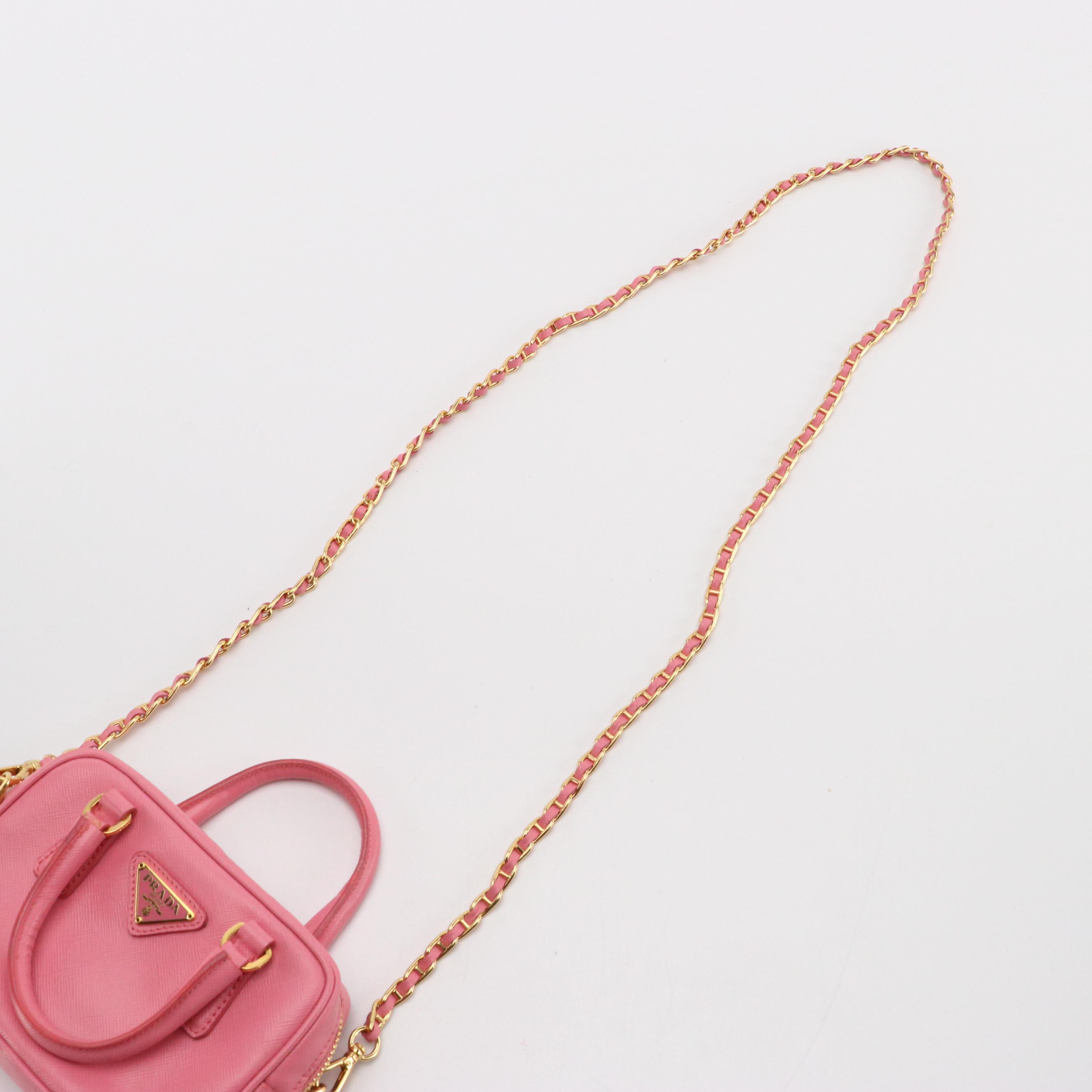 Prada Mini Top Handle Crossbody in Pink Saffiano Lux Leather