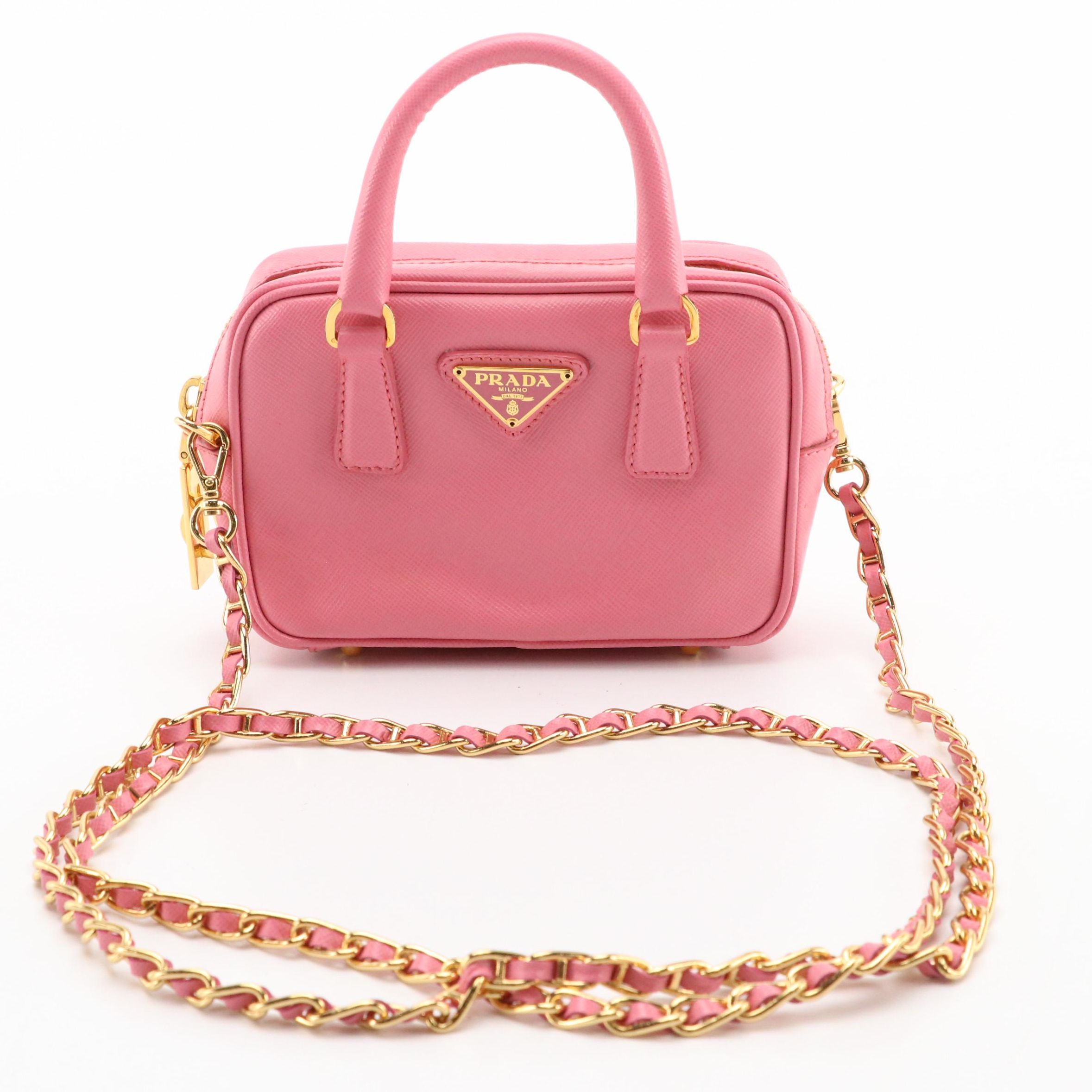 Prada Mini Top Handle Crossbody in Pink Saffiano Lux Leather