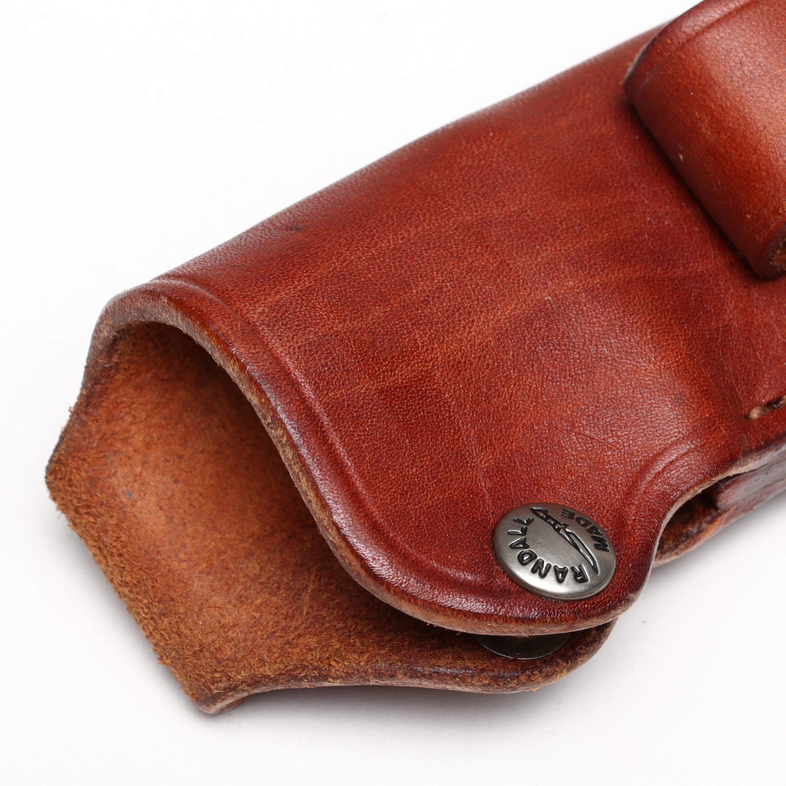 Randall Stainless Steel and Antler Handled Trapper Knife in Leather Scabbard