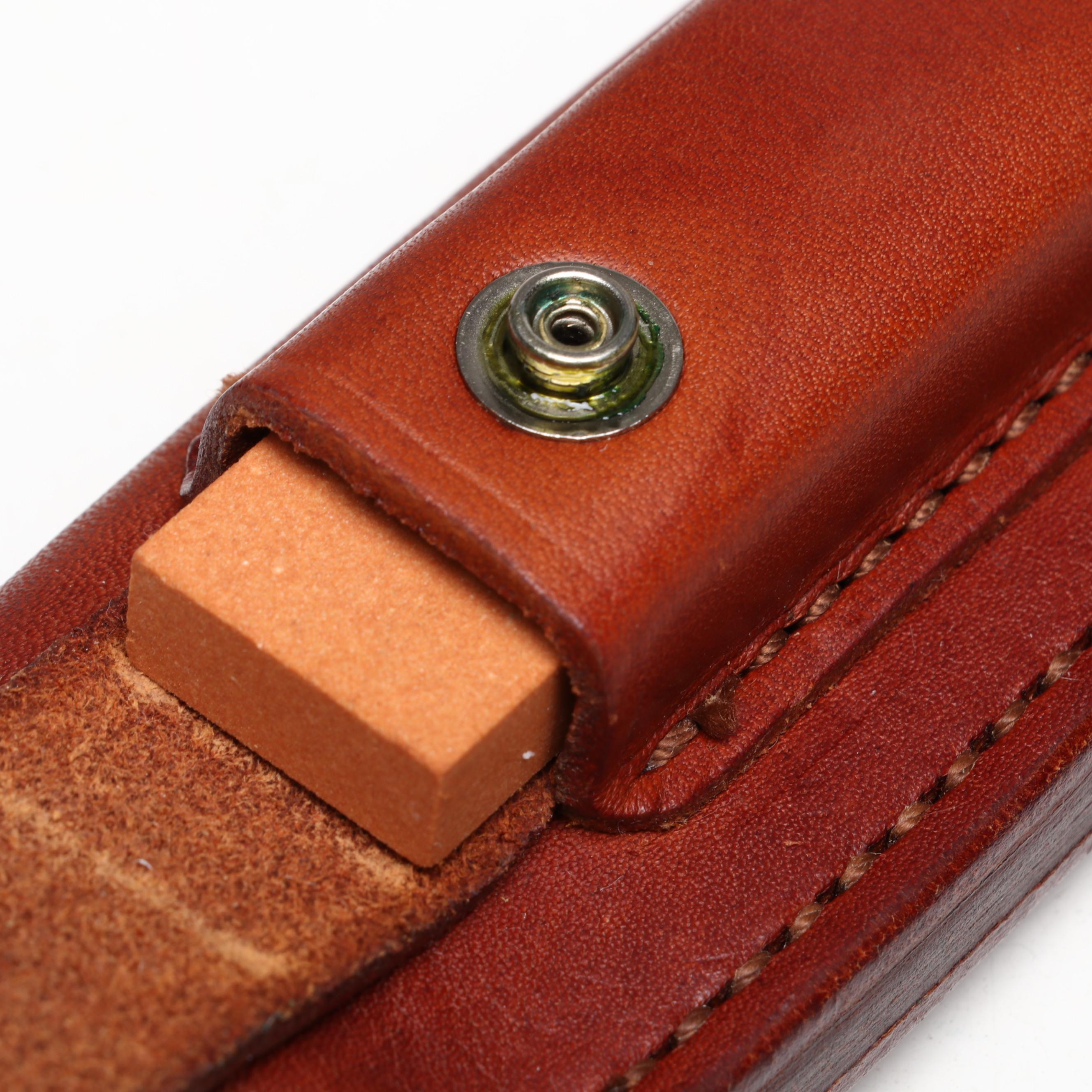 Randall Stainless Steel and Antler Handled Trapper Knife in Leather Scabbard