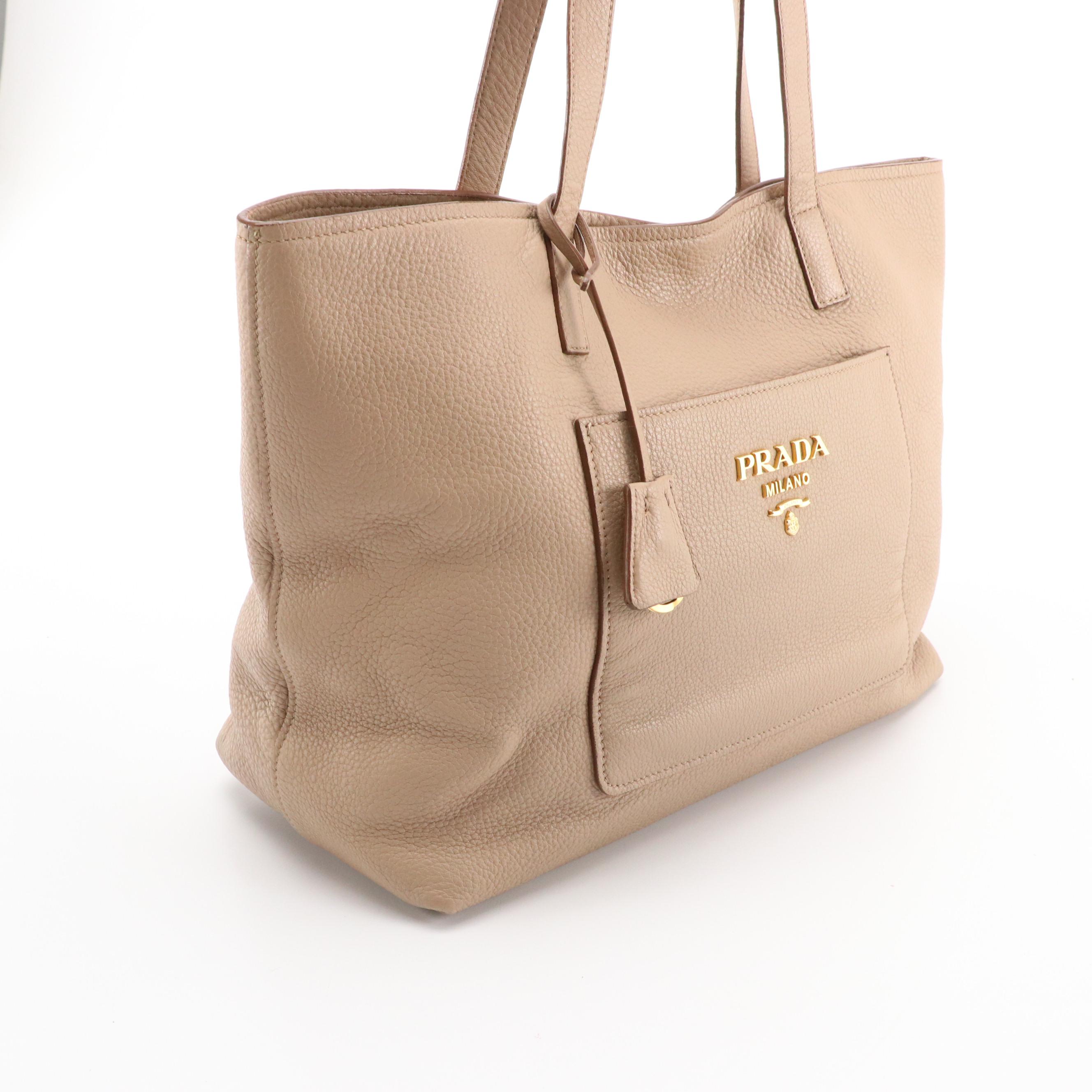 Prada Leather Shopping Tote Bag 1BG048 in Cammeo Vitello Daino Leather