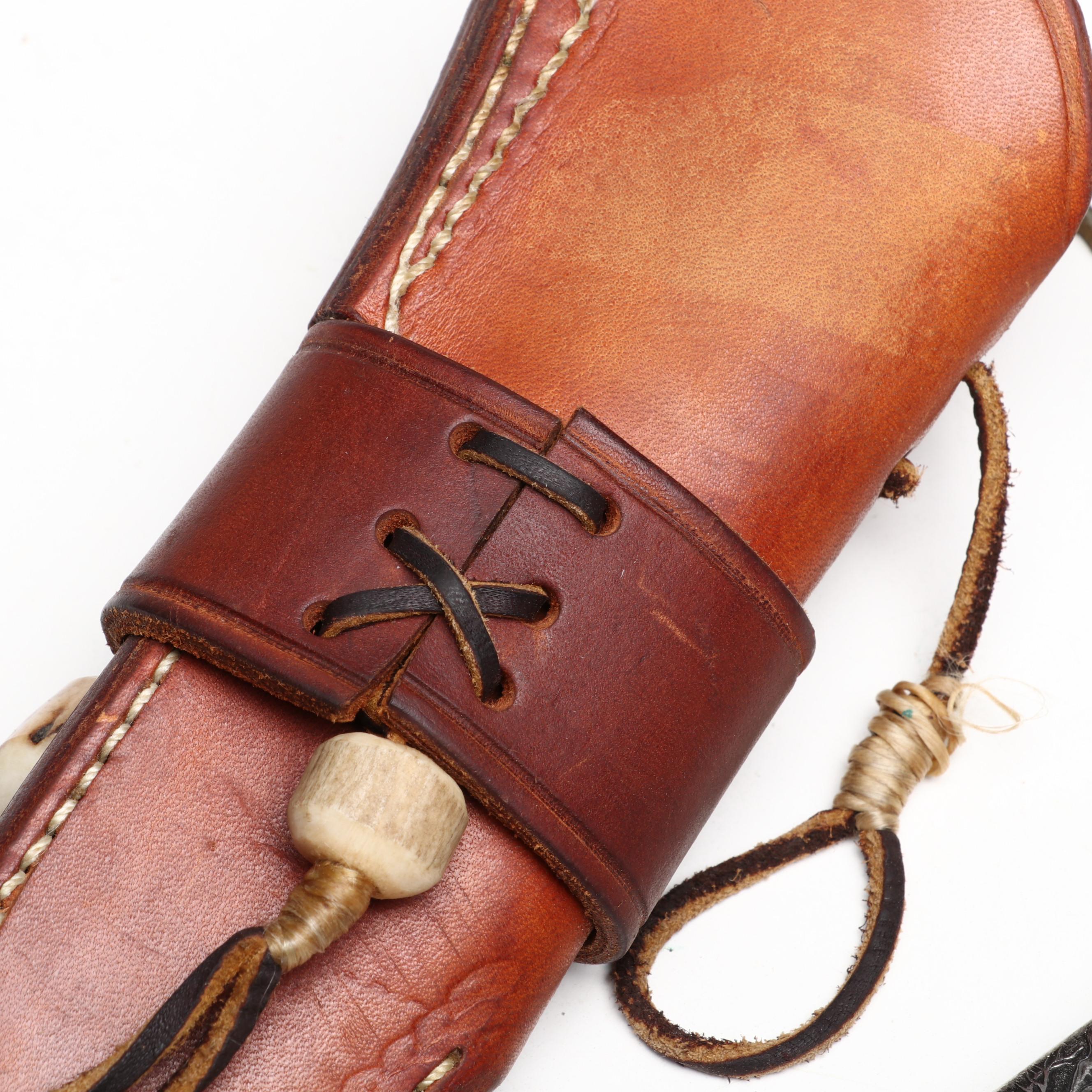 Bernard Sparks Stainless and Antler Handled Engraved Hunting Knife in Scabbard